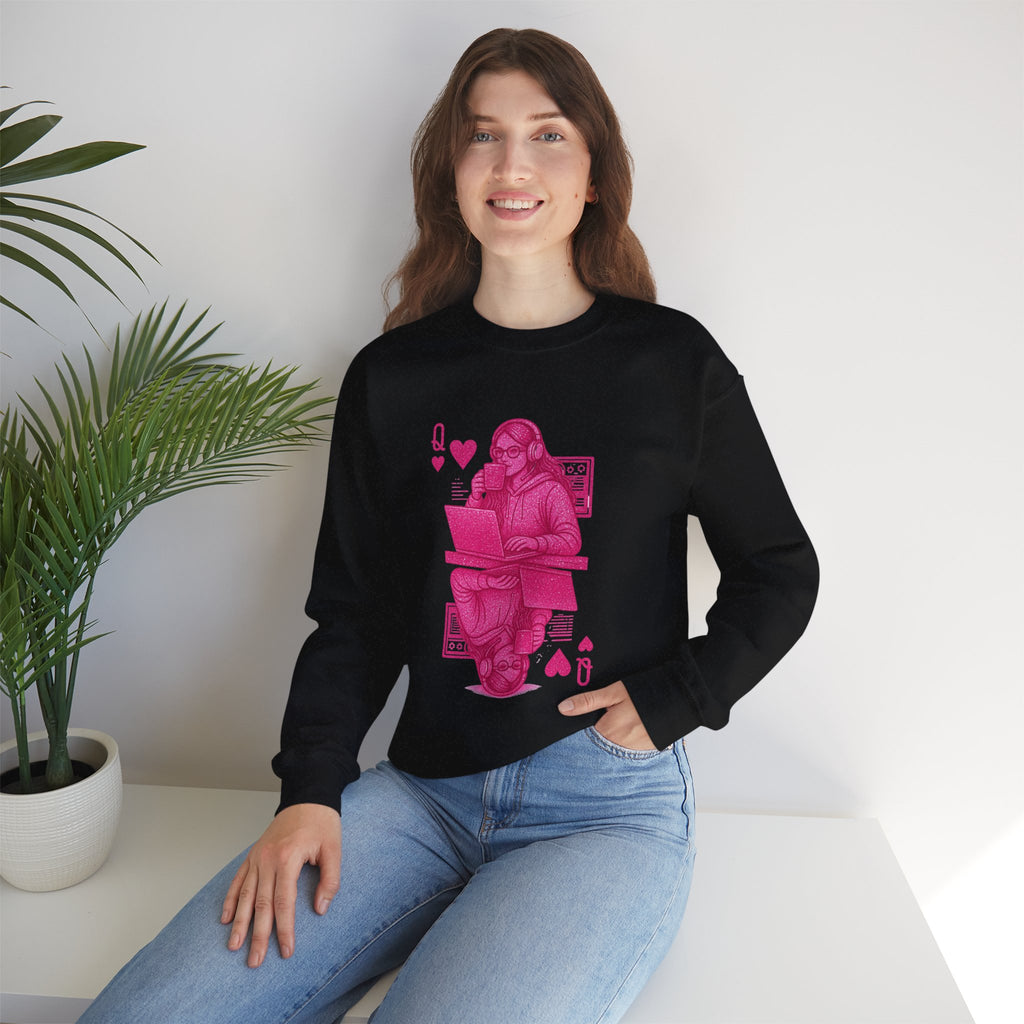 Crewneck Sweatshirt — Pink Gamer Queen Playing Card Design