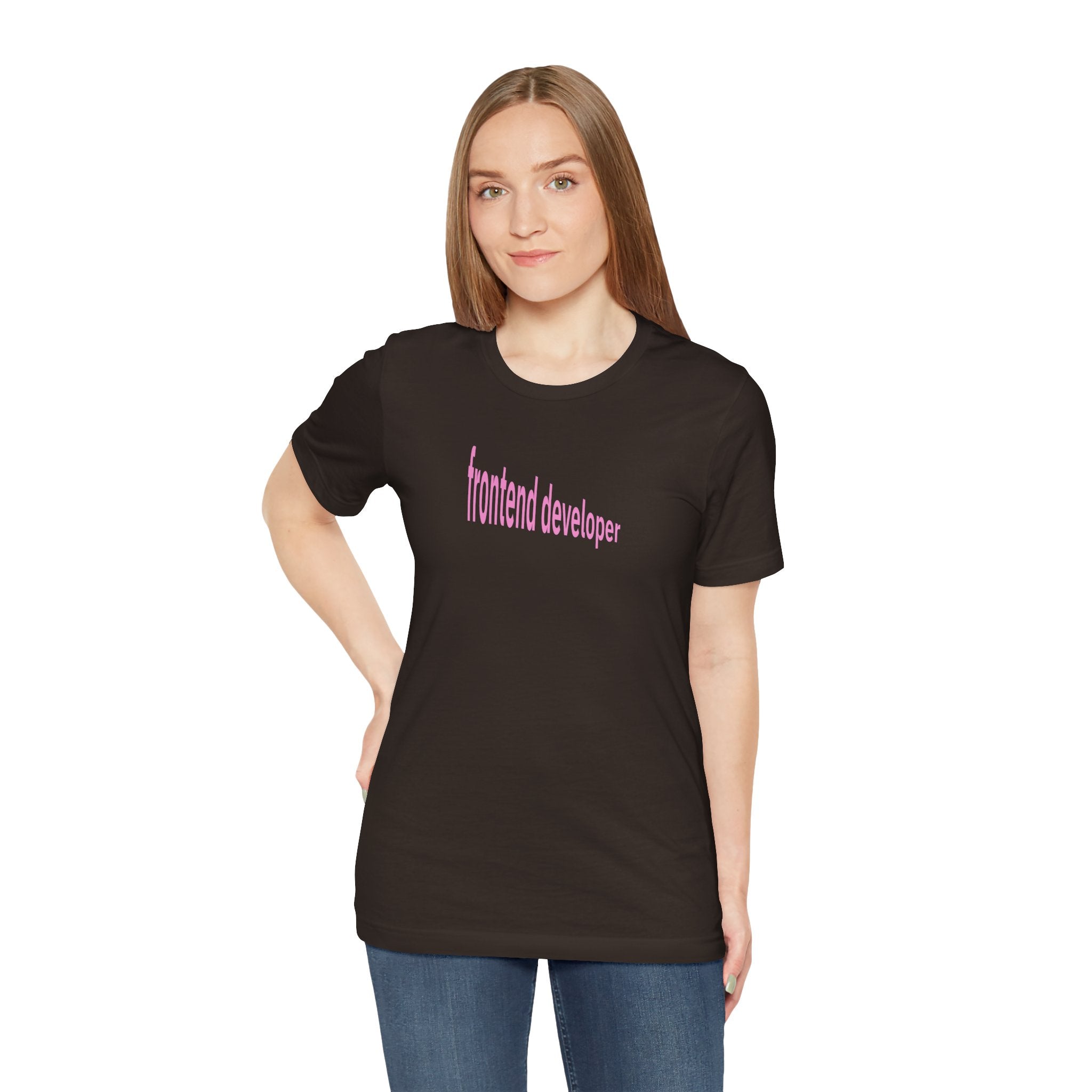 Frontend Developer T-Shirt — Minimal Pink Text Tee for Web Designers & Developers