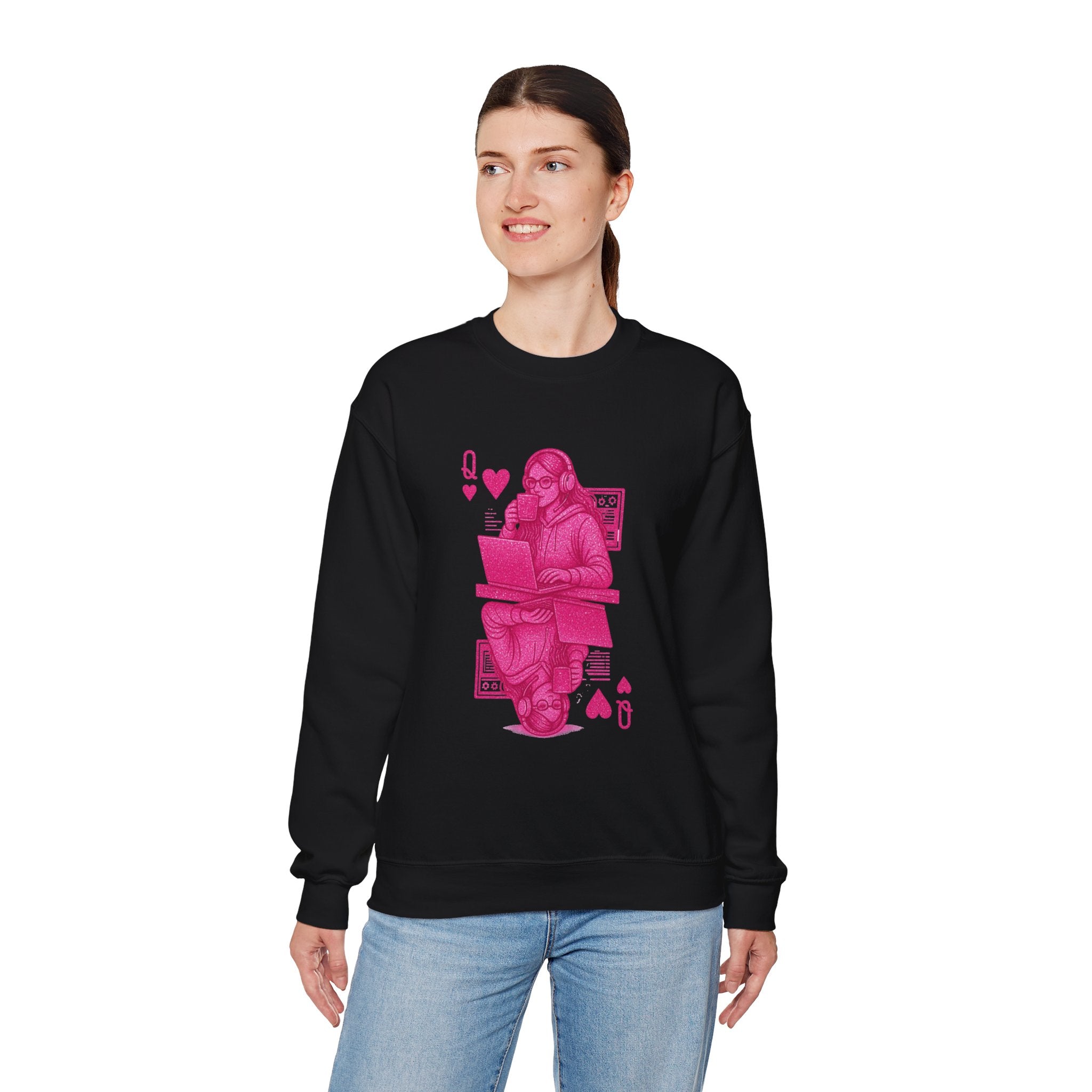 Crewneck Sweatshirt — Pink Gamer Queen Playing Card Design