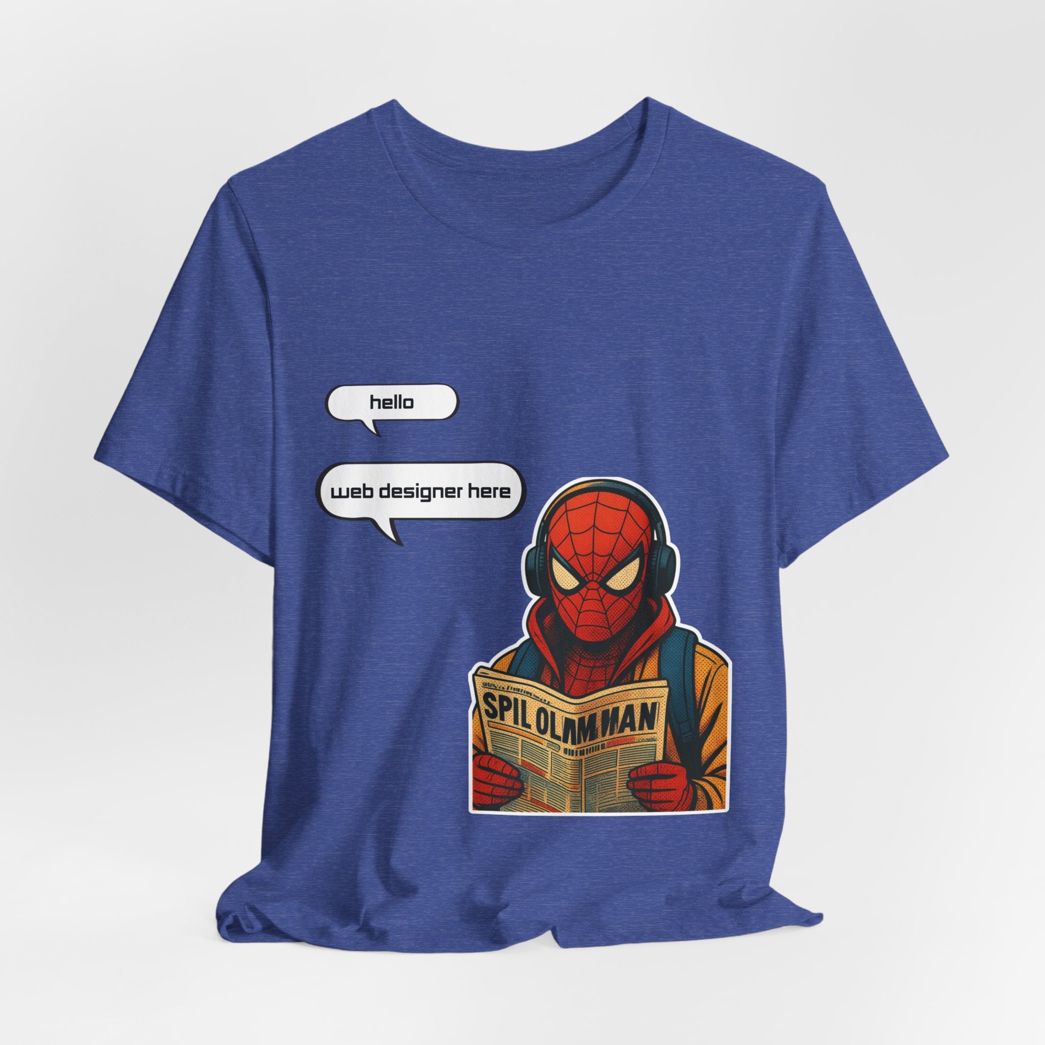 Spider Comic Tee - Reading 'SPIL OLMAN' Graphic T-Shirt