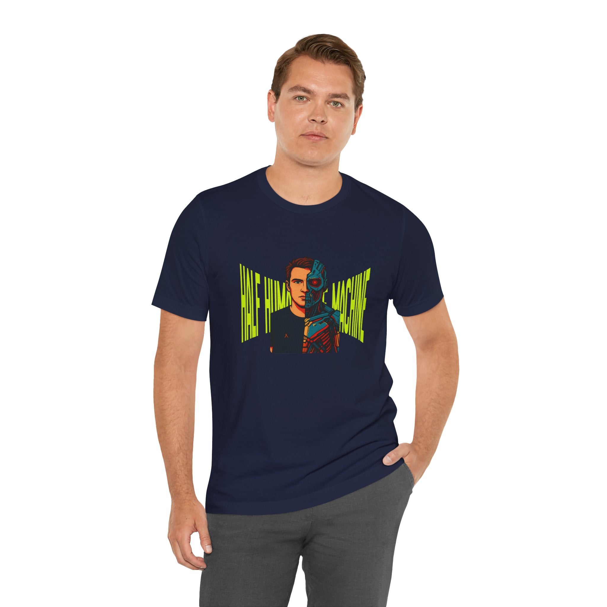 Graphic Tee — Half Human, Half Cyborg Portrait with 'Believe' Vibe