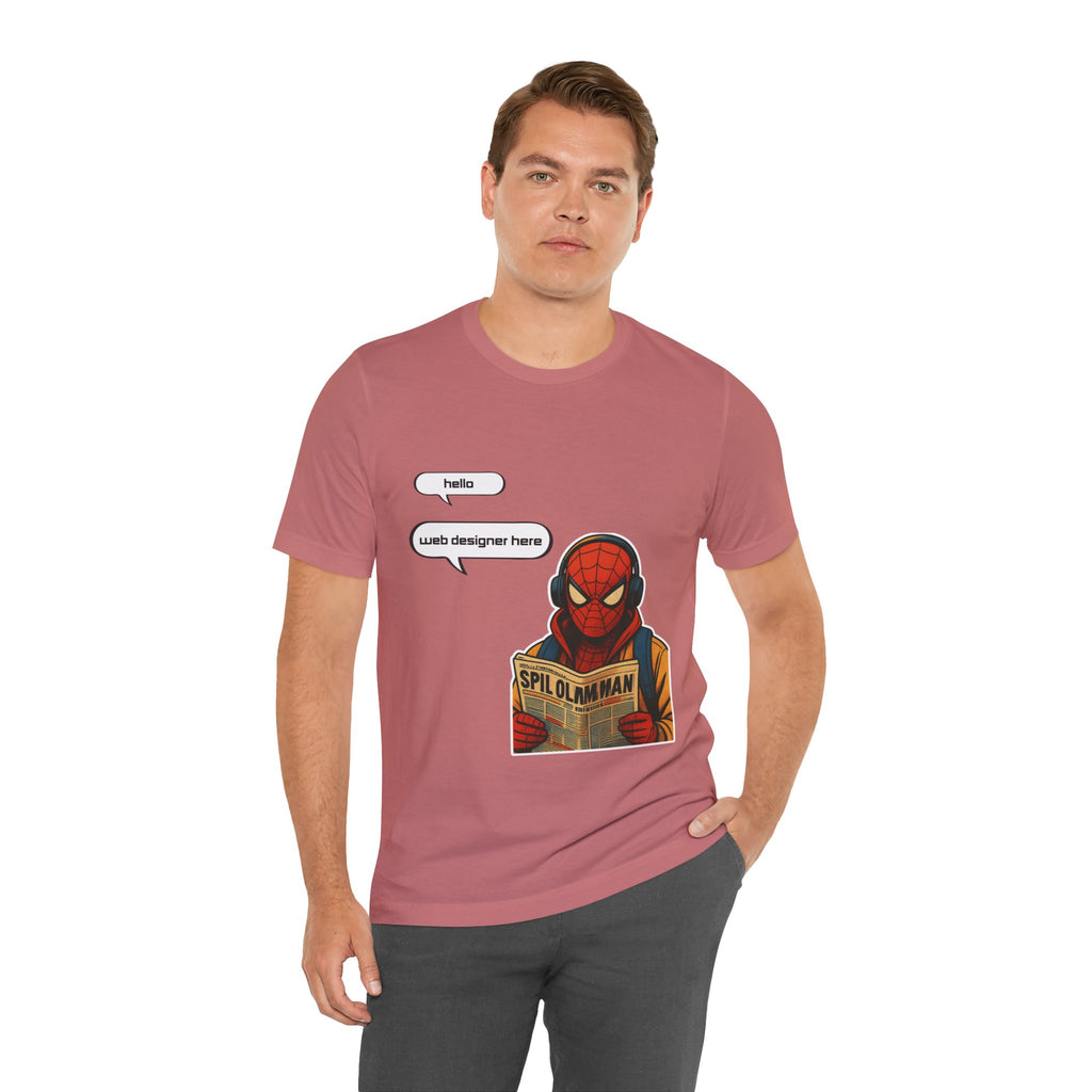 Spider Comic Tee - Reading 'SPIL OLMAN' Graphic T-Shirt