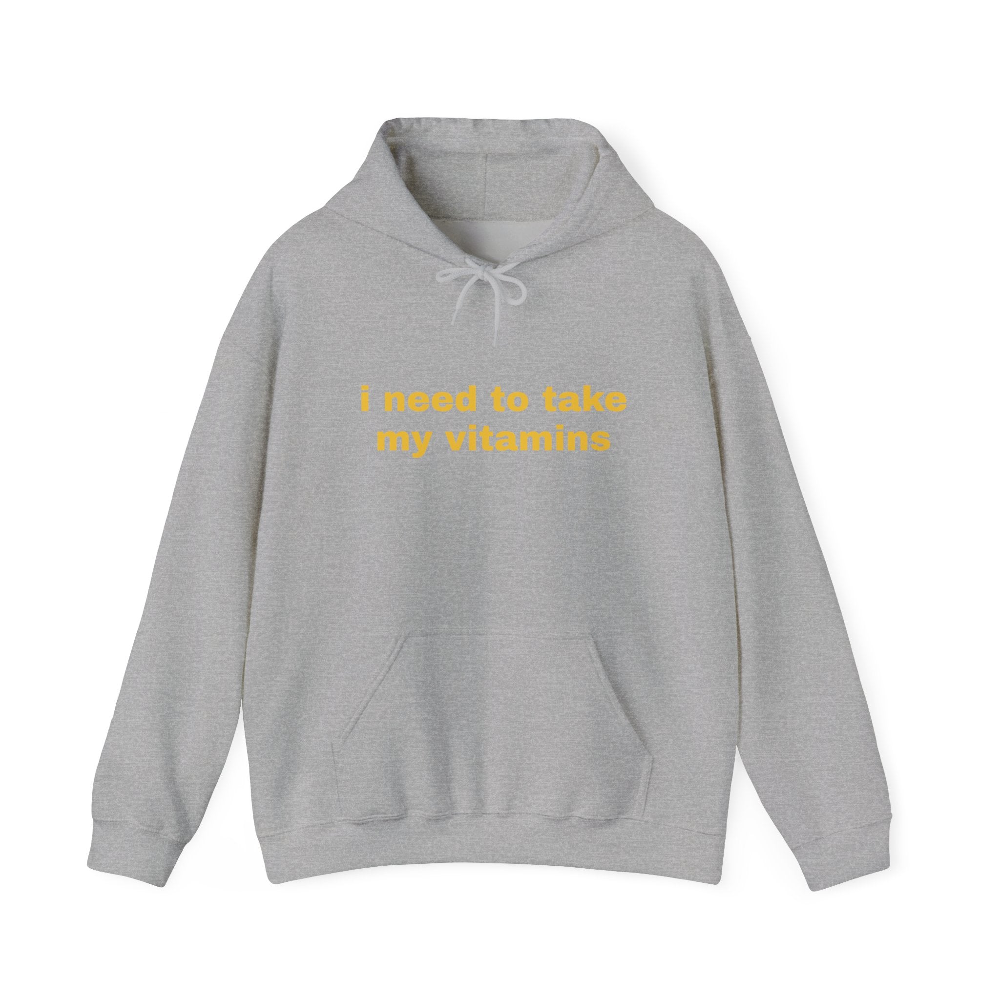 Vitamin Reminder Hoodie – “I need to take my vitamins” Cozy Pullover with Pill Bottle Back Print