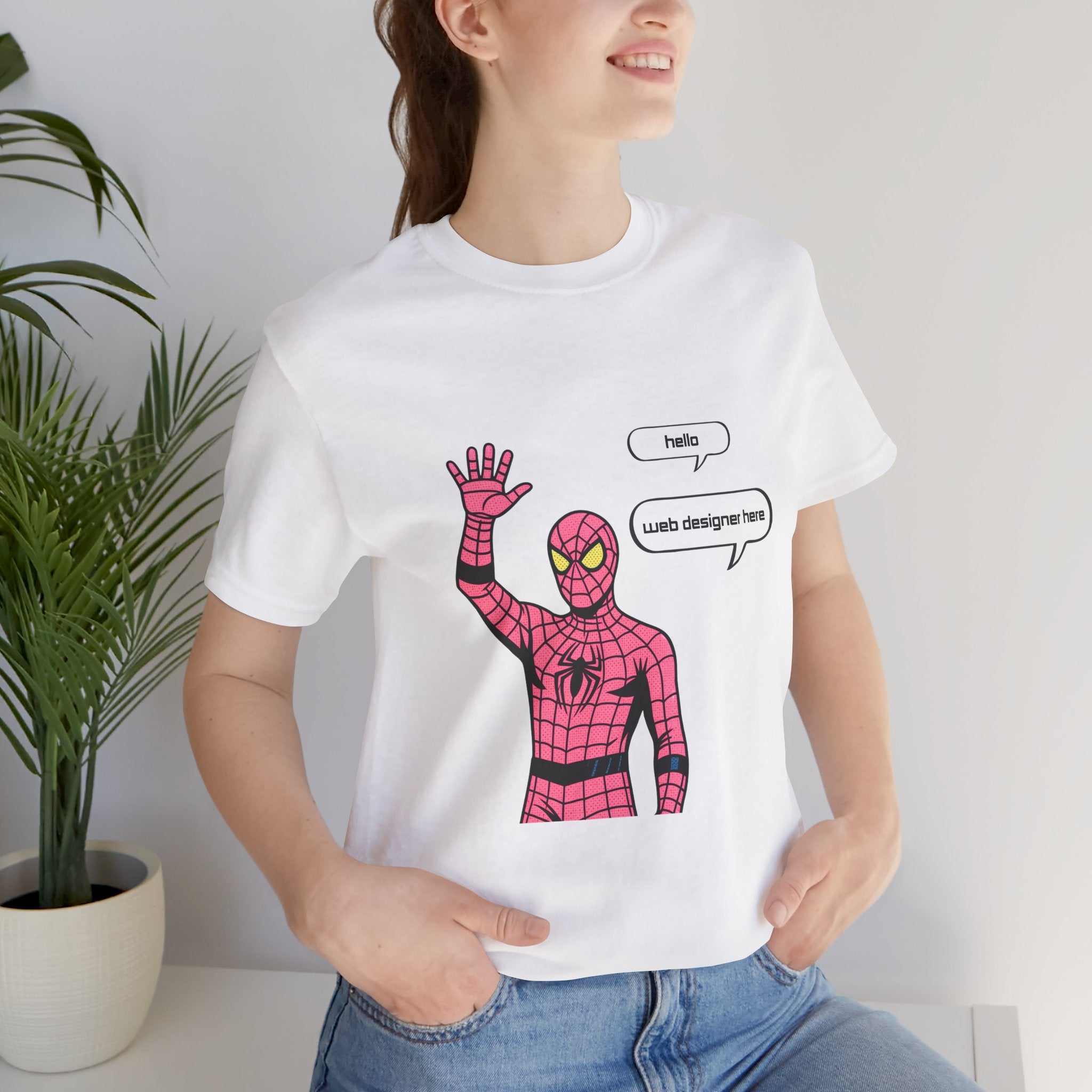 Spider Costume Tee — "hello web designer here" Graphic T-Shirt