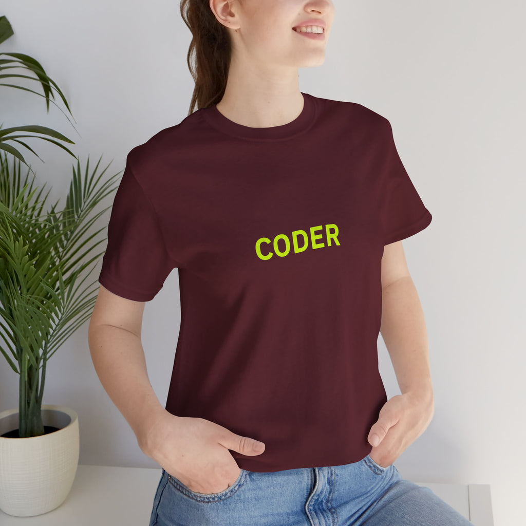 Coder T-Shirt — Minimal Neon Tech Tee for Programmers