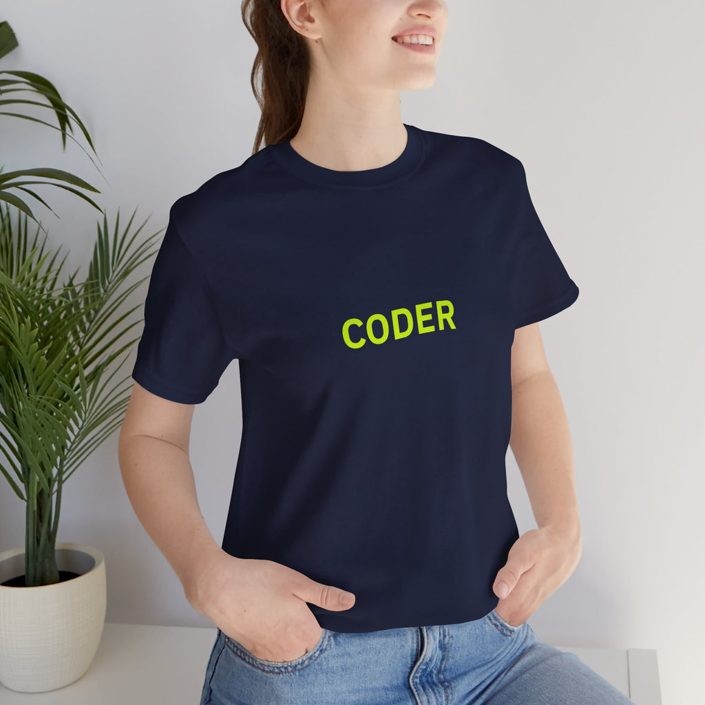 Coder T-Shirt — Minimal Neon Tech Tee for Programmers