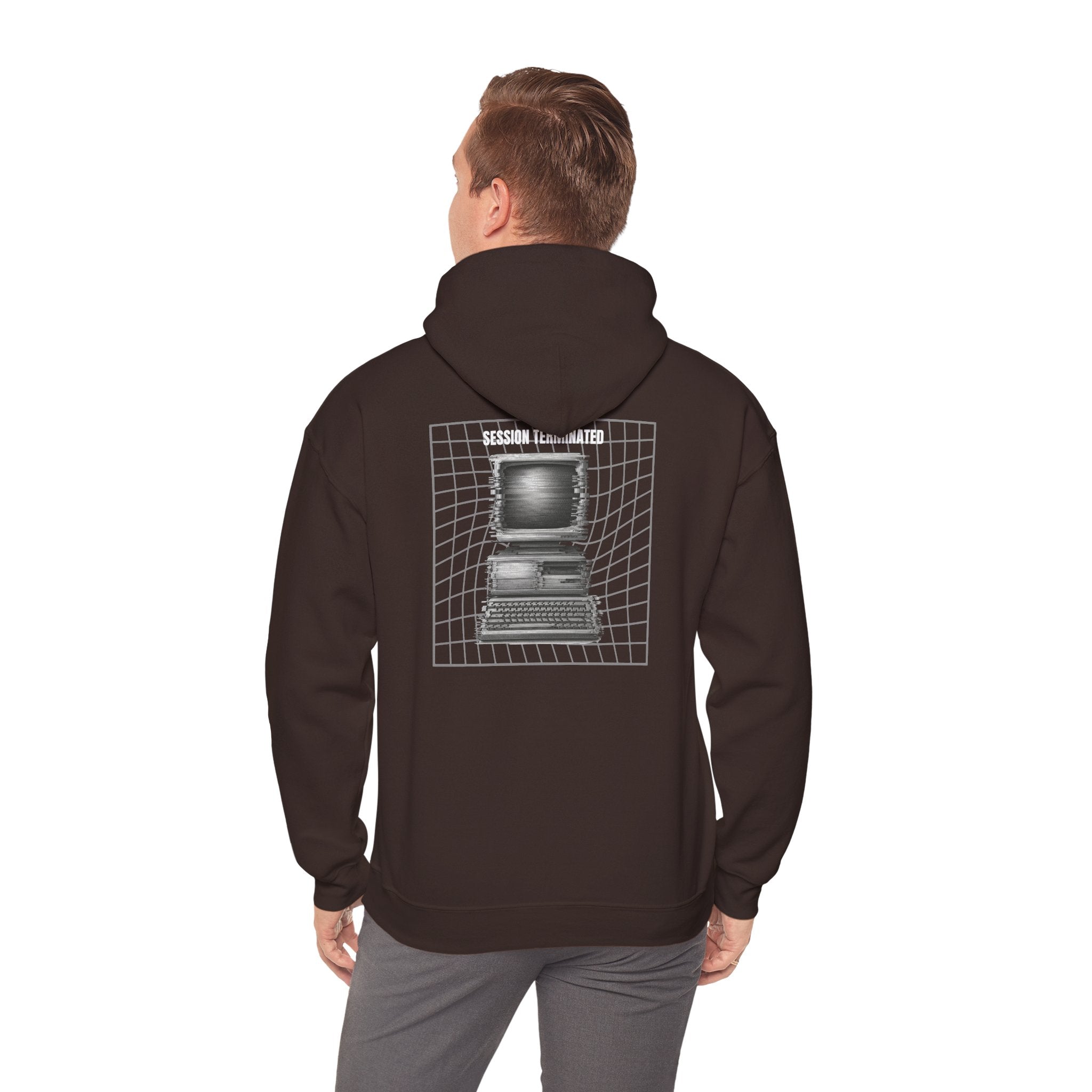 Session Terminated Hoodie — Retro Computer Vaporwave Tech Sweatshirt