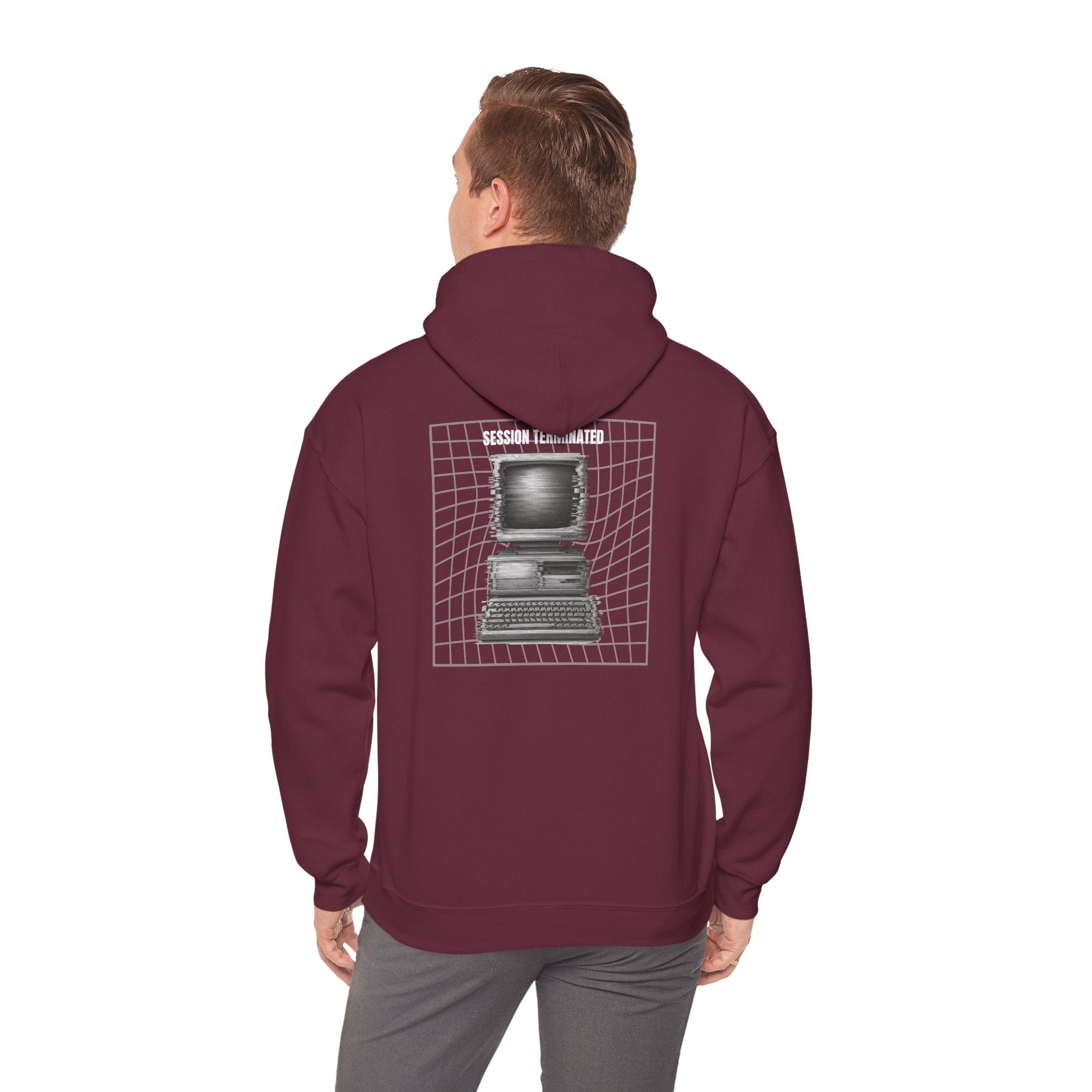 Session Terminated Hoodie — Retro Computer Vaporwave Tech Sweatshirt