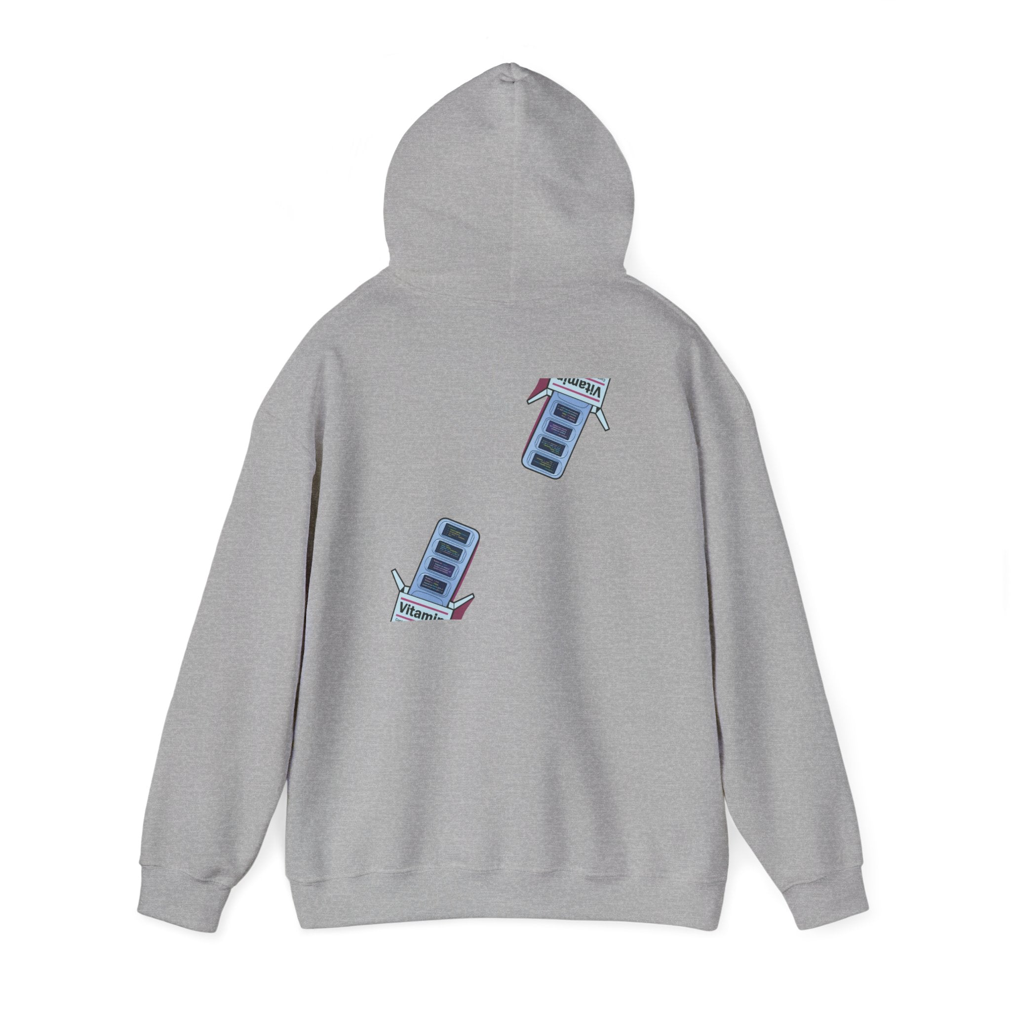 Vitamin Reminder Hoodie – “I need to take my vitamins” Cozy Pullover with Pill Bottle Back Print
