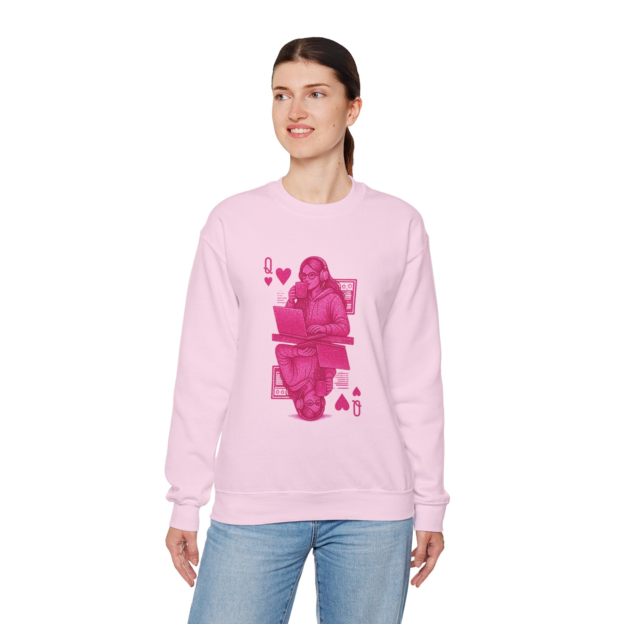 Crewneck Sweatshirt — Pink Gamer Queen Playing Card Design