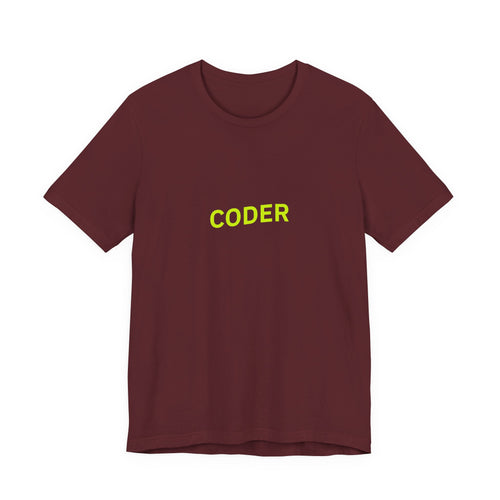 Coder T-Shirt — Minimal Neon Tech Tee for Programmers
