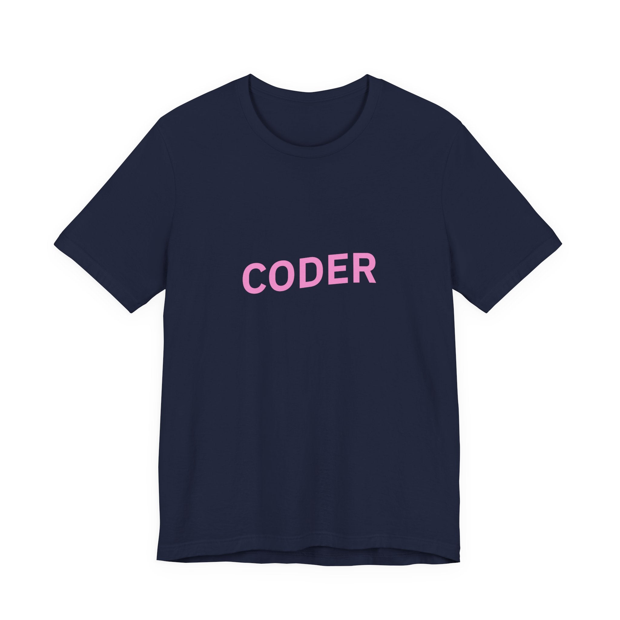 Coder Graphic Tee — Minimal Pink Text Programmer T‑Shirt