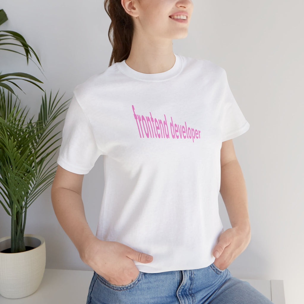 Frontend Developer T-Shirt — Minimal Pink Text Tee for Web Designers & Developers