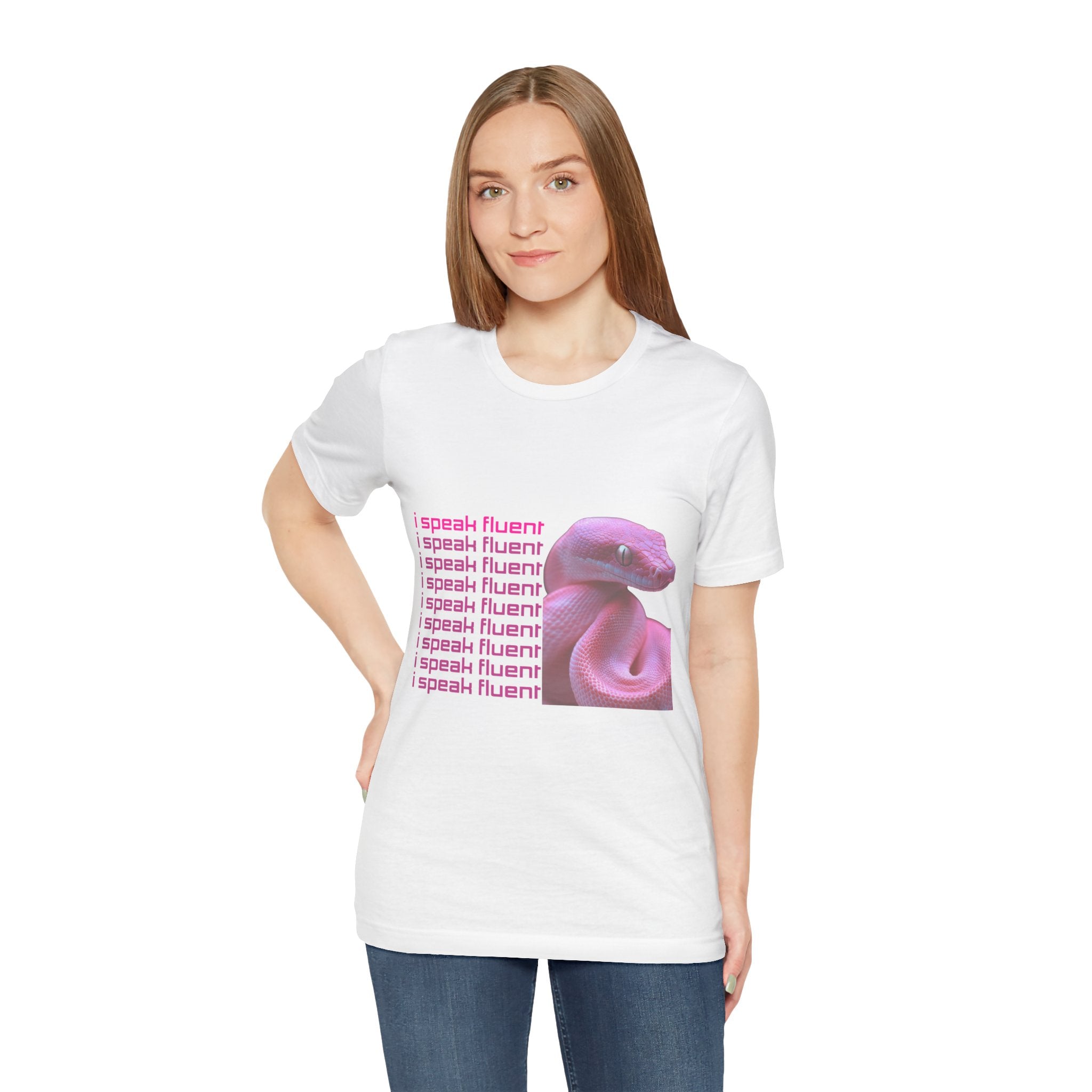I Speak Fluent Snake Graphic Tee — Pink Snake Retro Text T-Shirt