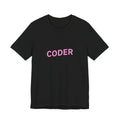 Coder Graphic Tee — Minimal Pink Text Programmer T‑Shirt