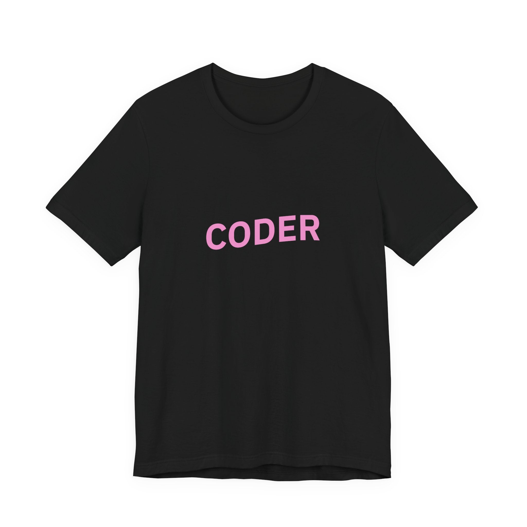 Coder Graphic Tee — Minimal Pink Text Programmer T‑Shirt