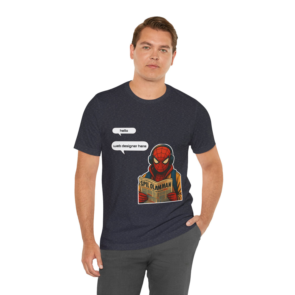 Spider Comic Tee - Reading 'SPIL OLMAN' Graphic T-Shirt