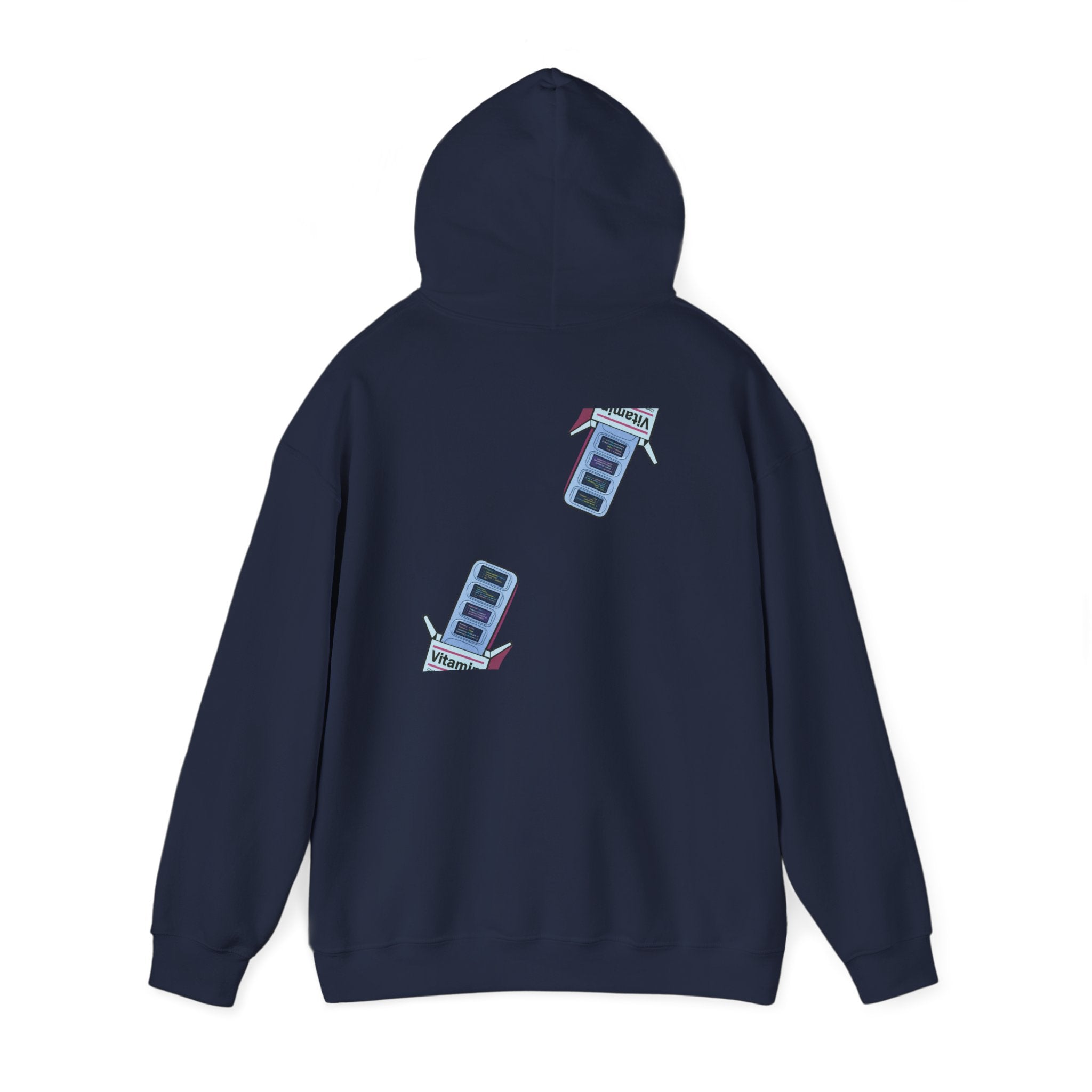 Vitamin Reminder Hoodie – “I need to take my vitamins” Cozy Pullover with Pill Bottle Back Print