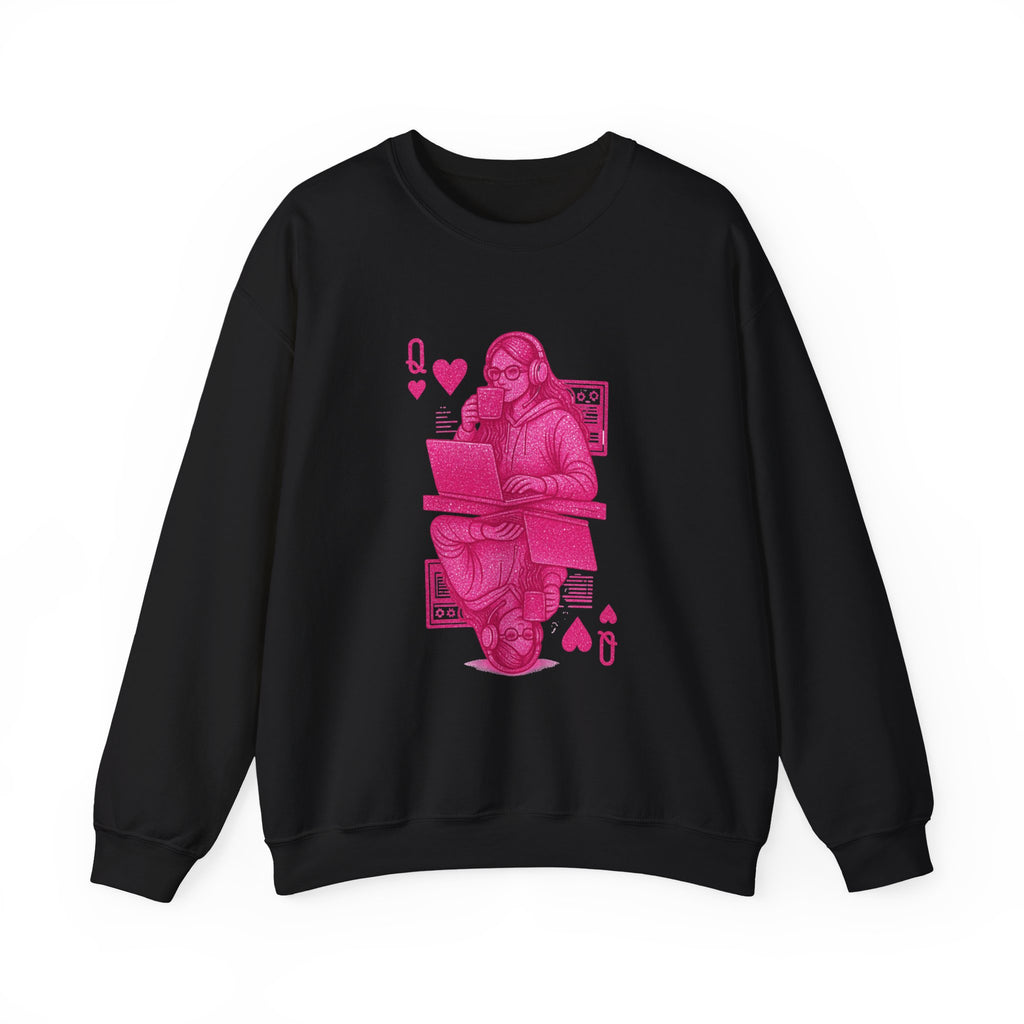 Crewneck Sweatshirt — Pink Gamer Queen Playing Card Design