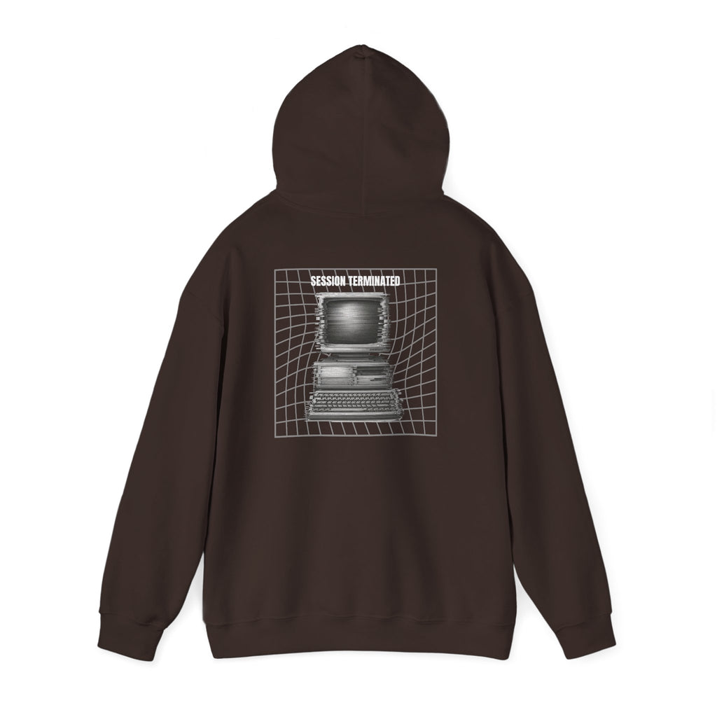 Session Terminated Hoodie — Retro Computer Vaporwave Tech Sweatshirt