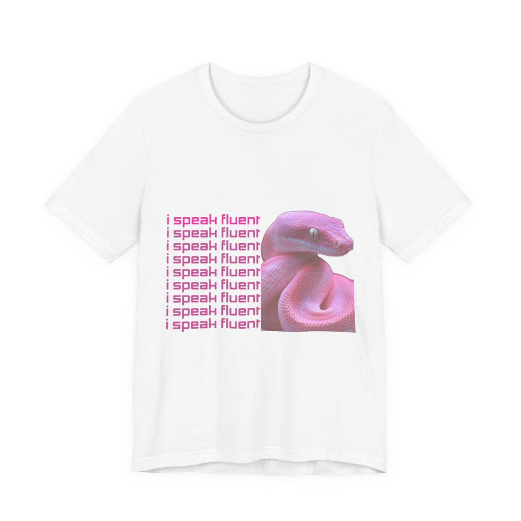 I Speak Fluent Snake Graphic Tee — Pink Snake Retro Text T-Shirt