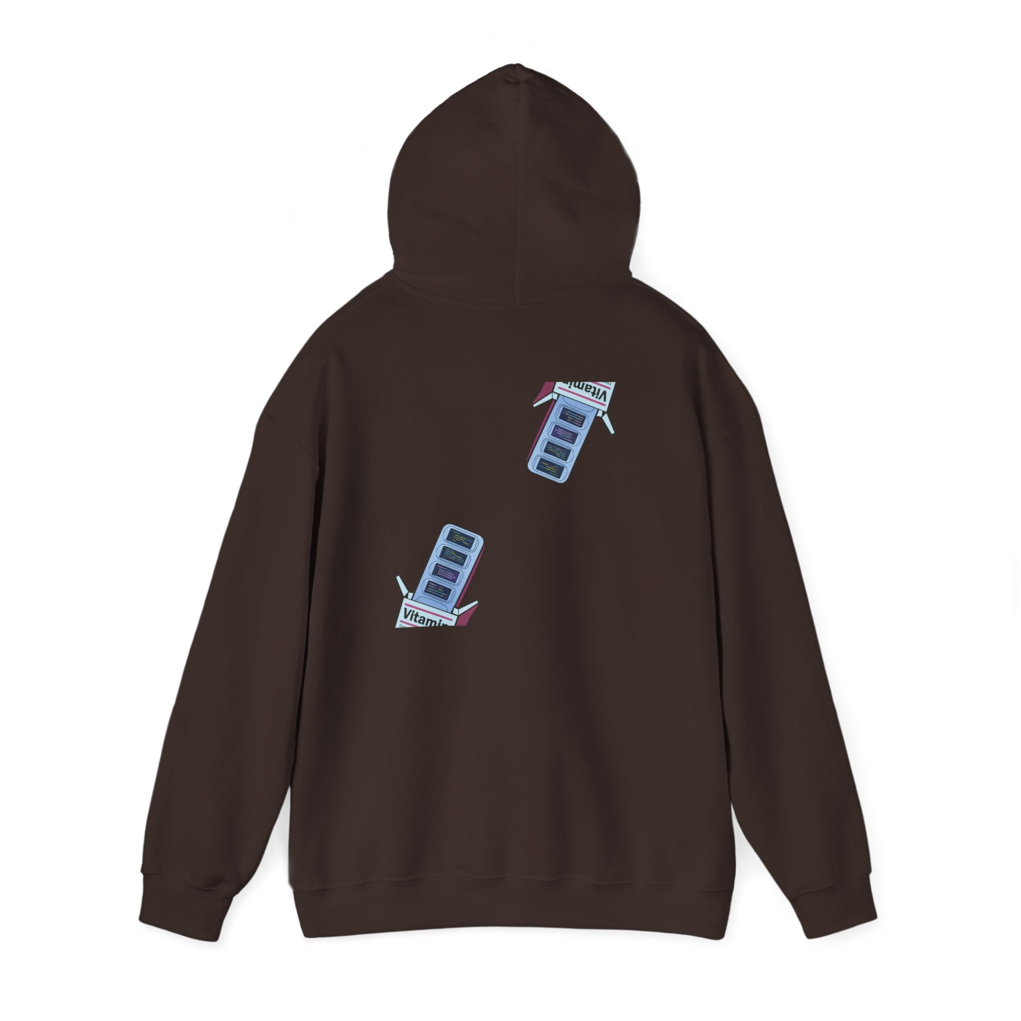 Vitamin Reminder Hoodie – “I need to take my vitamins” Cozy Pullover with Pill Bottle Back Print