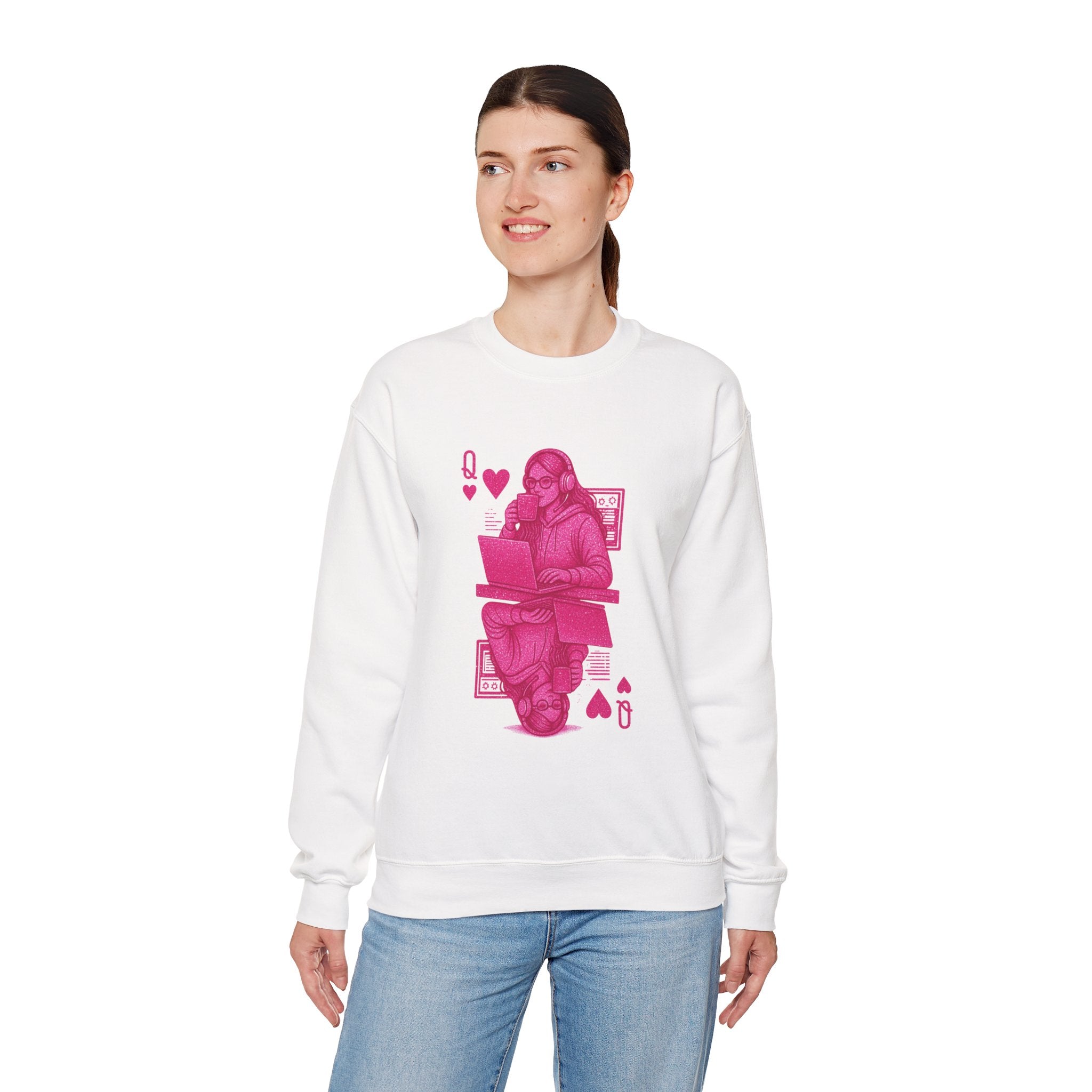 Crewneck Sweatshirt — Pink Gamer Queen Playing Card Design