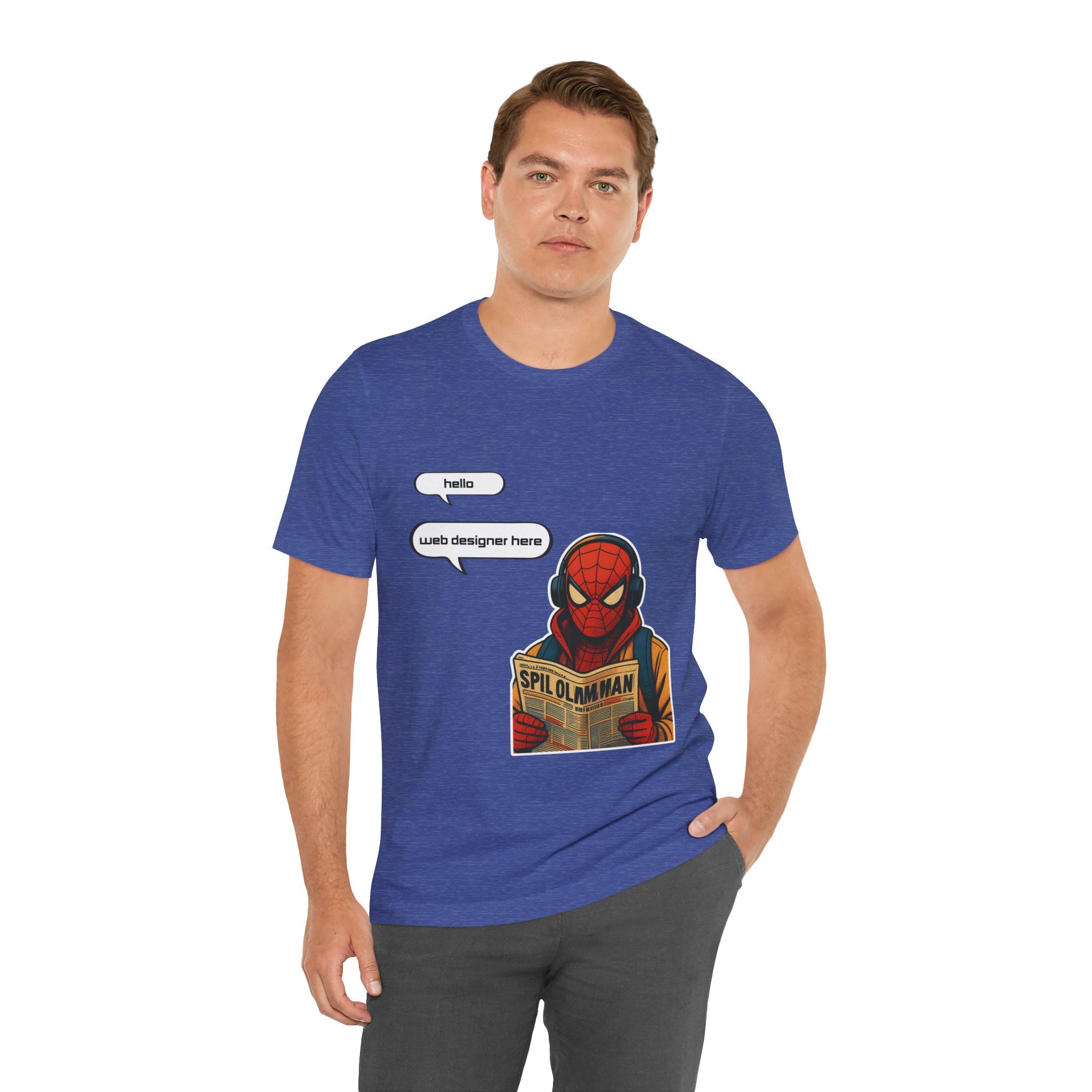 Spider Comic Tee - Reading 'SPIL OLMAN' Graphic T-Shirt