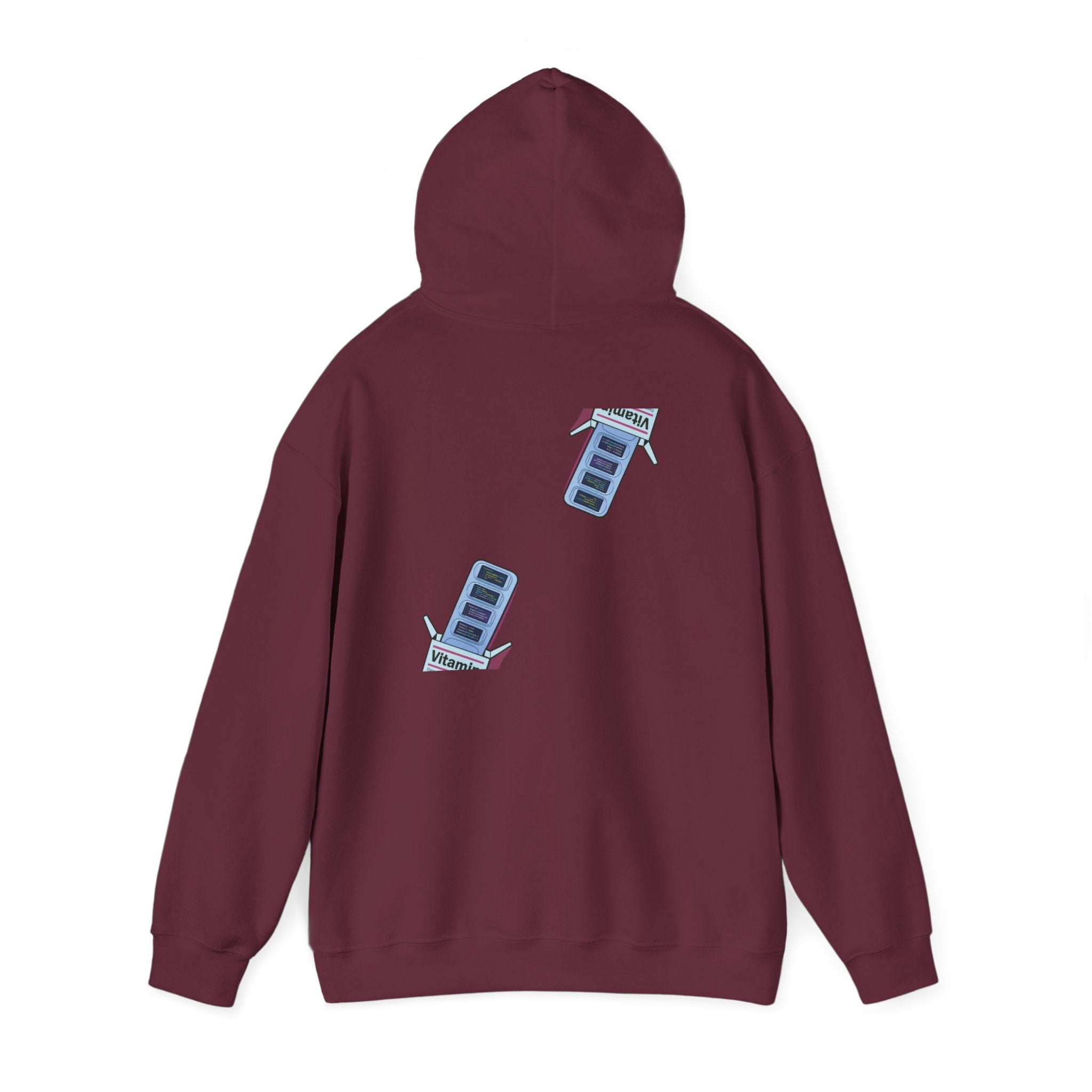 Vitamin Reminder Hoodie – “I need to take my vitamins” Cozy Pullover with Pill Bottle Back Print