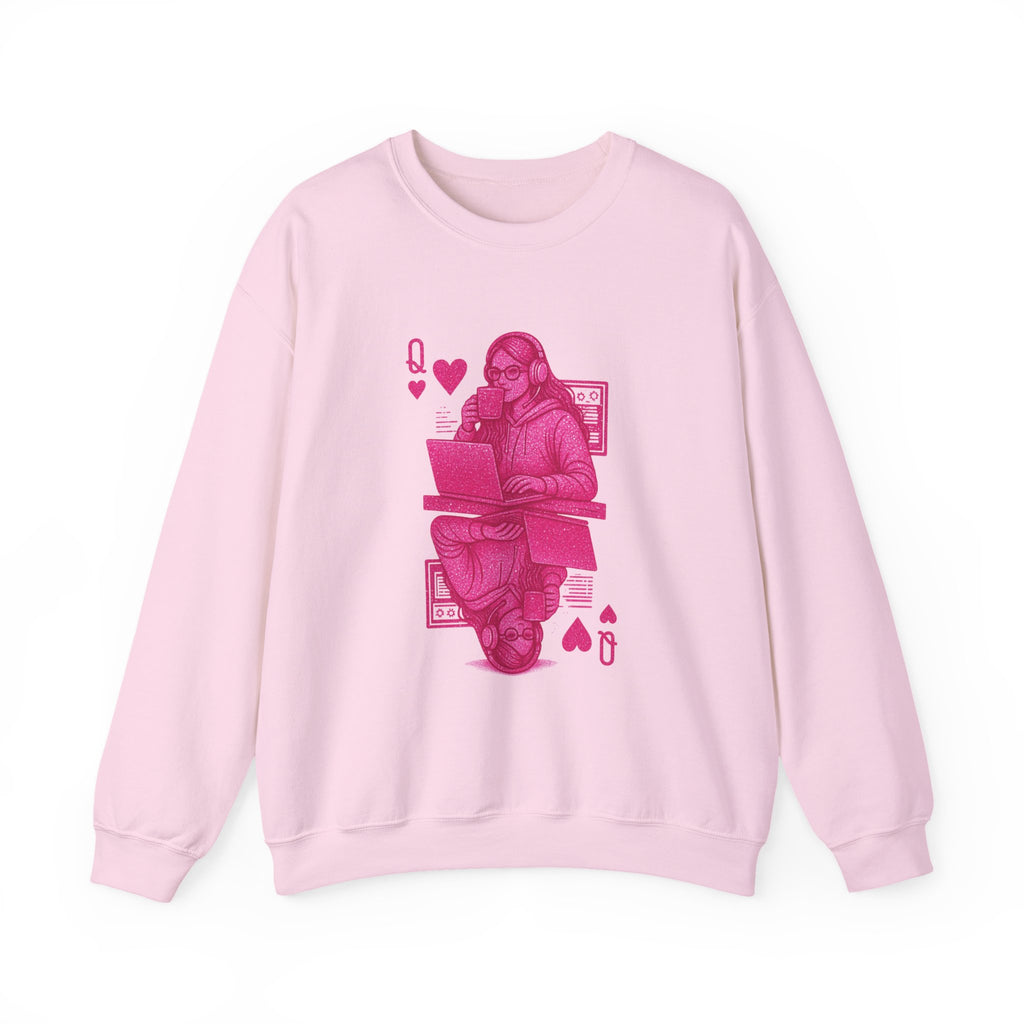 Crewneck Sweatshirt — Pink Gamer Queen Playing Card Design
