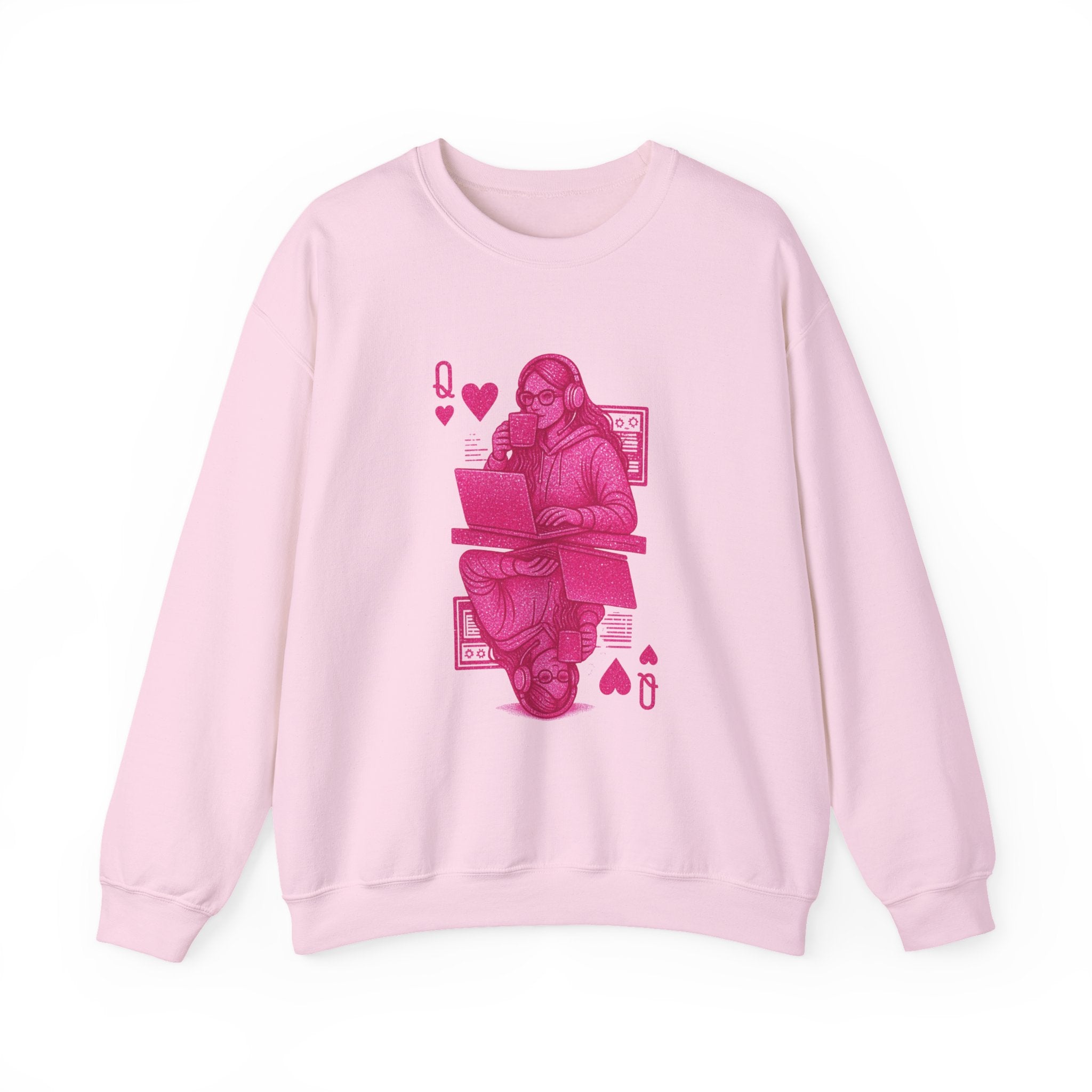 Crewneck Sweatshirt — Pink Gamer Queen Playing Card Design