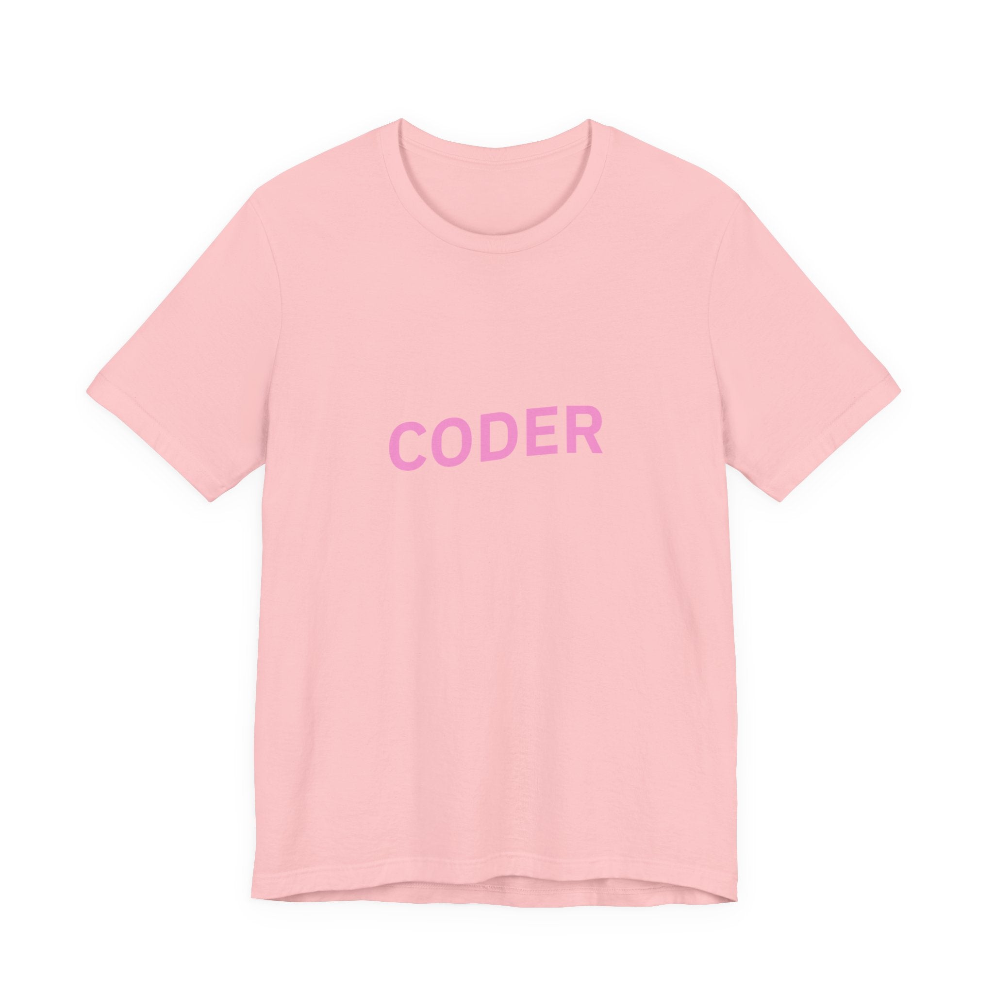 Coder Graphic Tee — Minimal Pink Text Programmer T‑Shirt