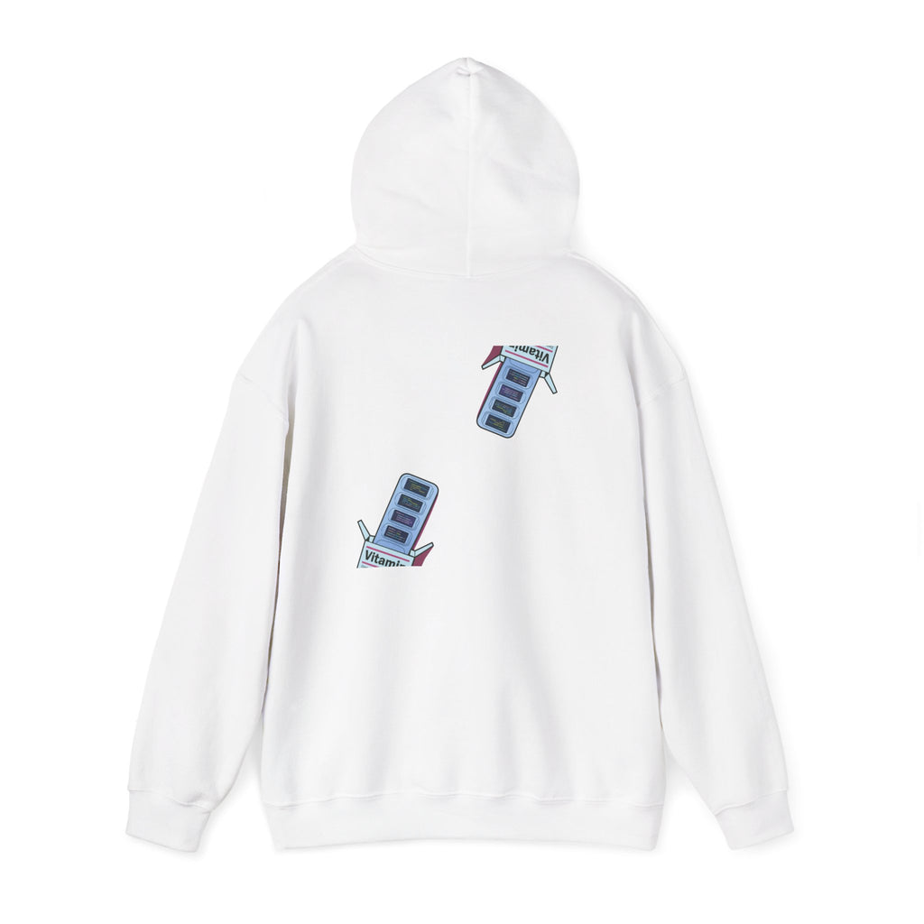 Vitamin Reminder Hoodie – “I need to take my vitamins” Cozy Pullover with Pill Bottle Back Print