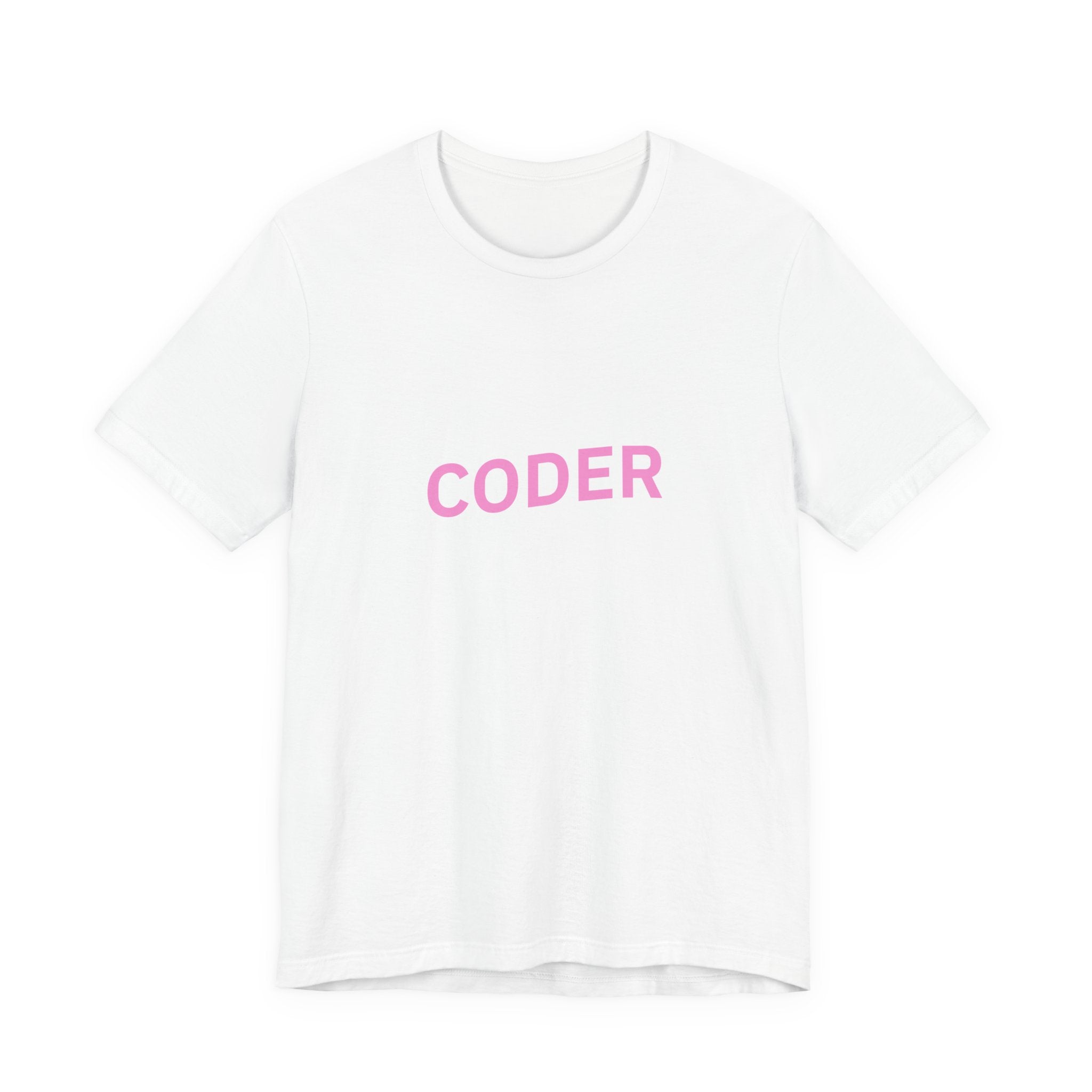Coder Graphic Tee — Minimal Pink Text Programmer T‑Shirt