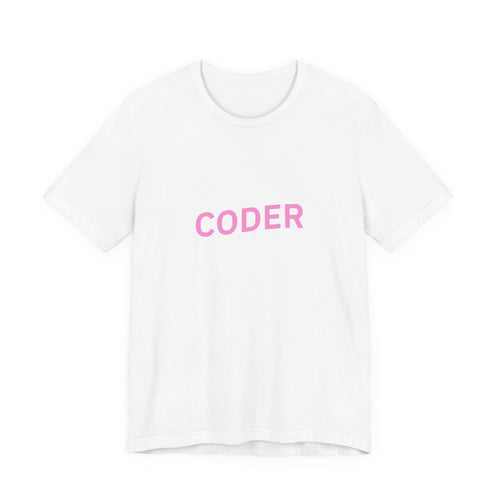 Coder Graphic Tee — Minimal Pink Text Programmer T‑Shirt