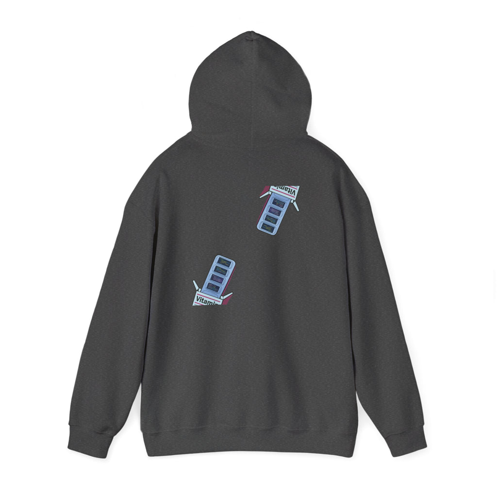 Vitamin Reminder Hoodie – “I need to take my vitamins” Cozy Pullover with Pill Bottle Back Print