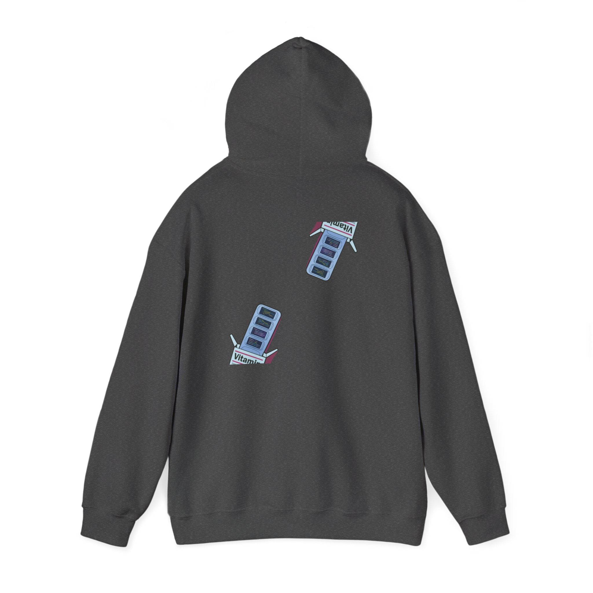 Vitamin Reminder Hoodie – “I need to take my vitamins” Cozy Pullover with Pill Bottle Back Print
