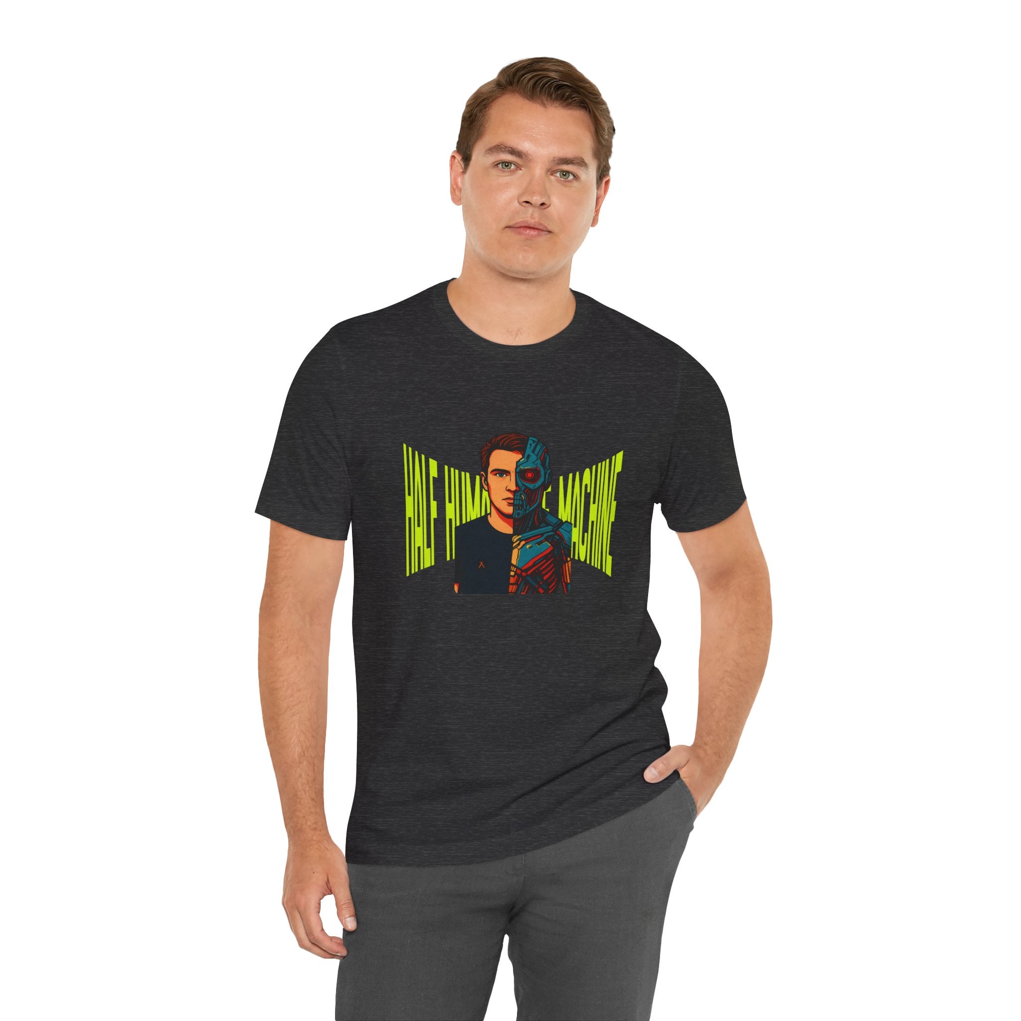 Graphic Tee — Half Human, Half Cyborg Portrait with 'Believe' Vibe