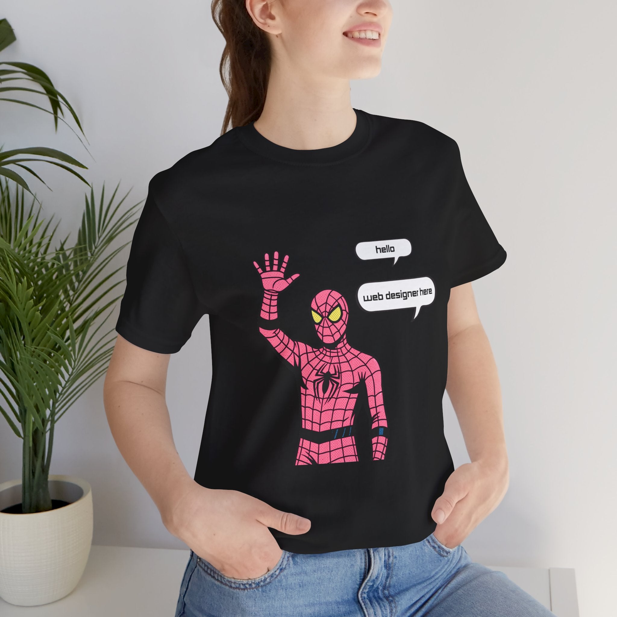 Spider Costume Tee — "hello web designer here" Graphic T-Shirt