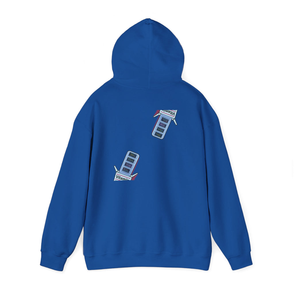 Vitamin Reminder Hoodie – “I need to take my vitamins” Cozy Pullover with Pill Bottle Back Print