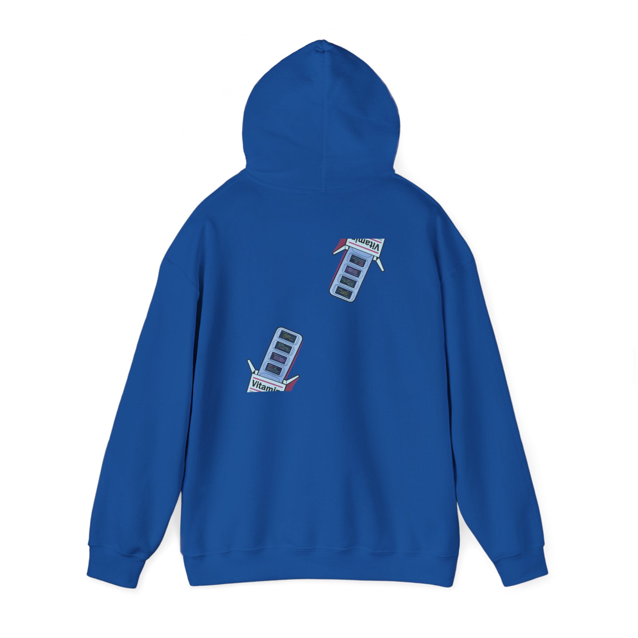 Vitamin Reminder Hoodie – “I need to take my vitamins” Cozy Pullover with Pill Bottle Back Print