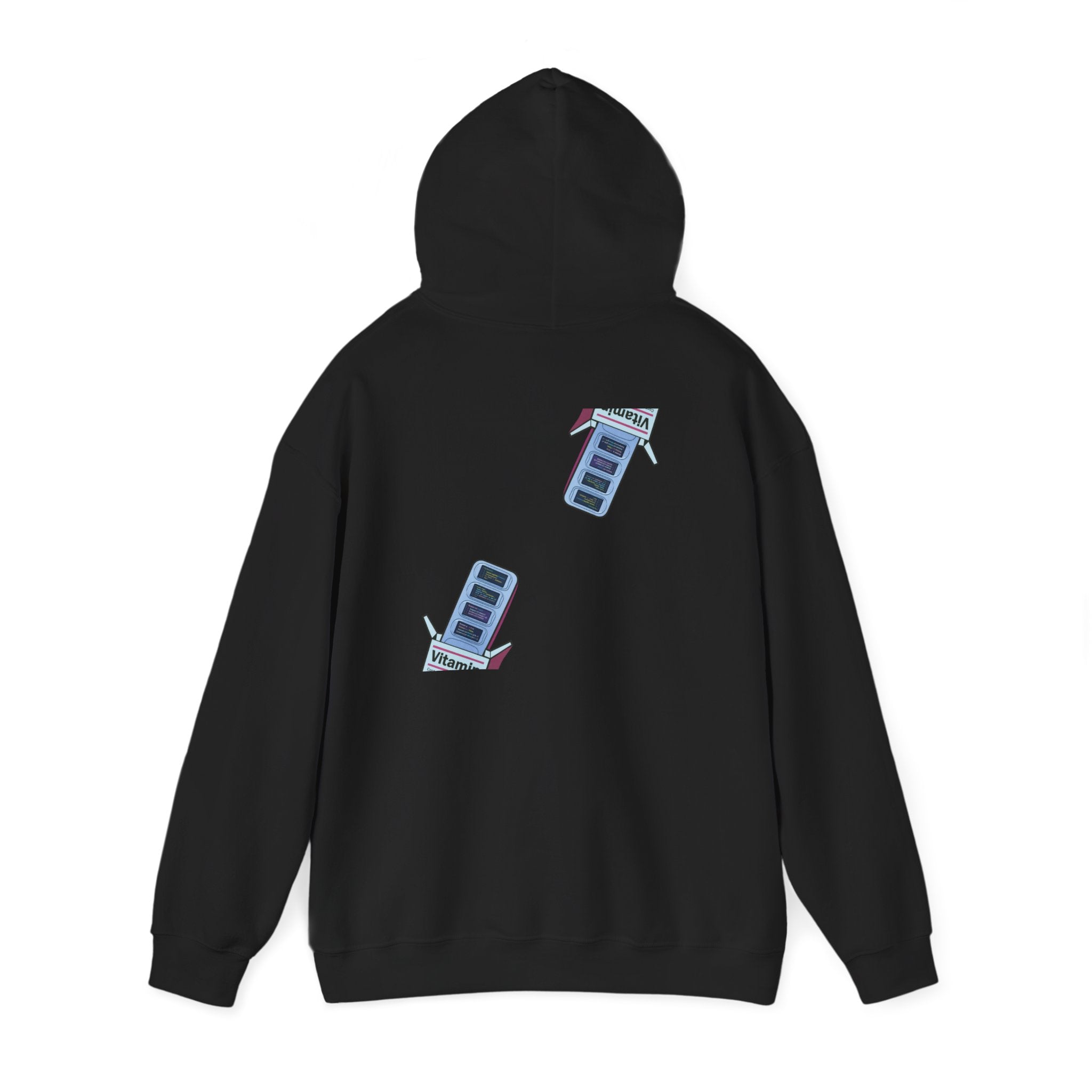 Vitamin Reminder Hoodie – “I need to take my vitamins” Cozy Pullover with Pill Bottle Back Print