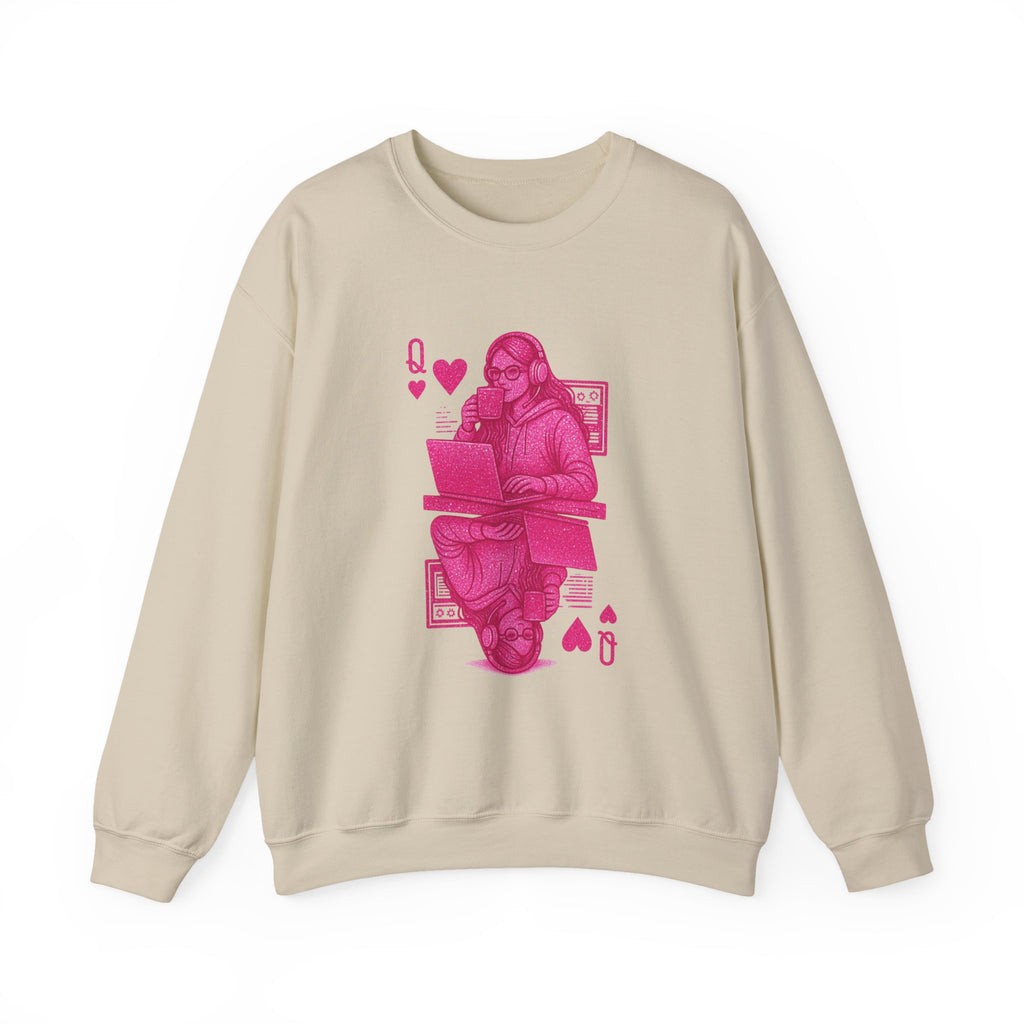 Crewneck Sweatshirt — Pink Gamer Queen Playing Card Design