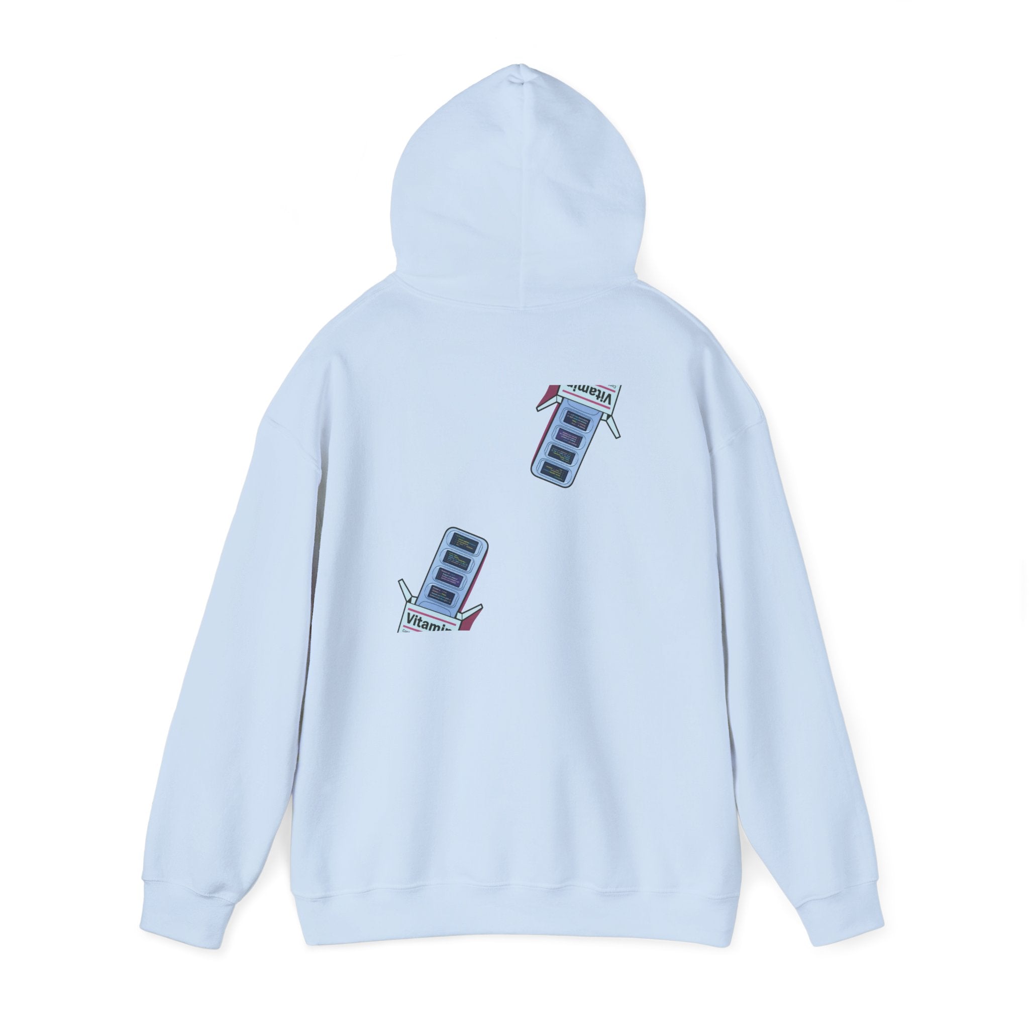 Vitamin Reminder Hoodie – “I need to take my vitamins” Cozy Pullover with Pill Bottle Back Print