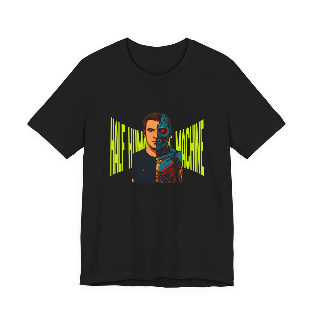 Graphic Tee — Half Human, Half Cyborg Portrait with 'Believe' Vibe