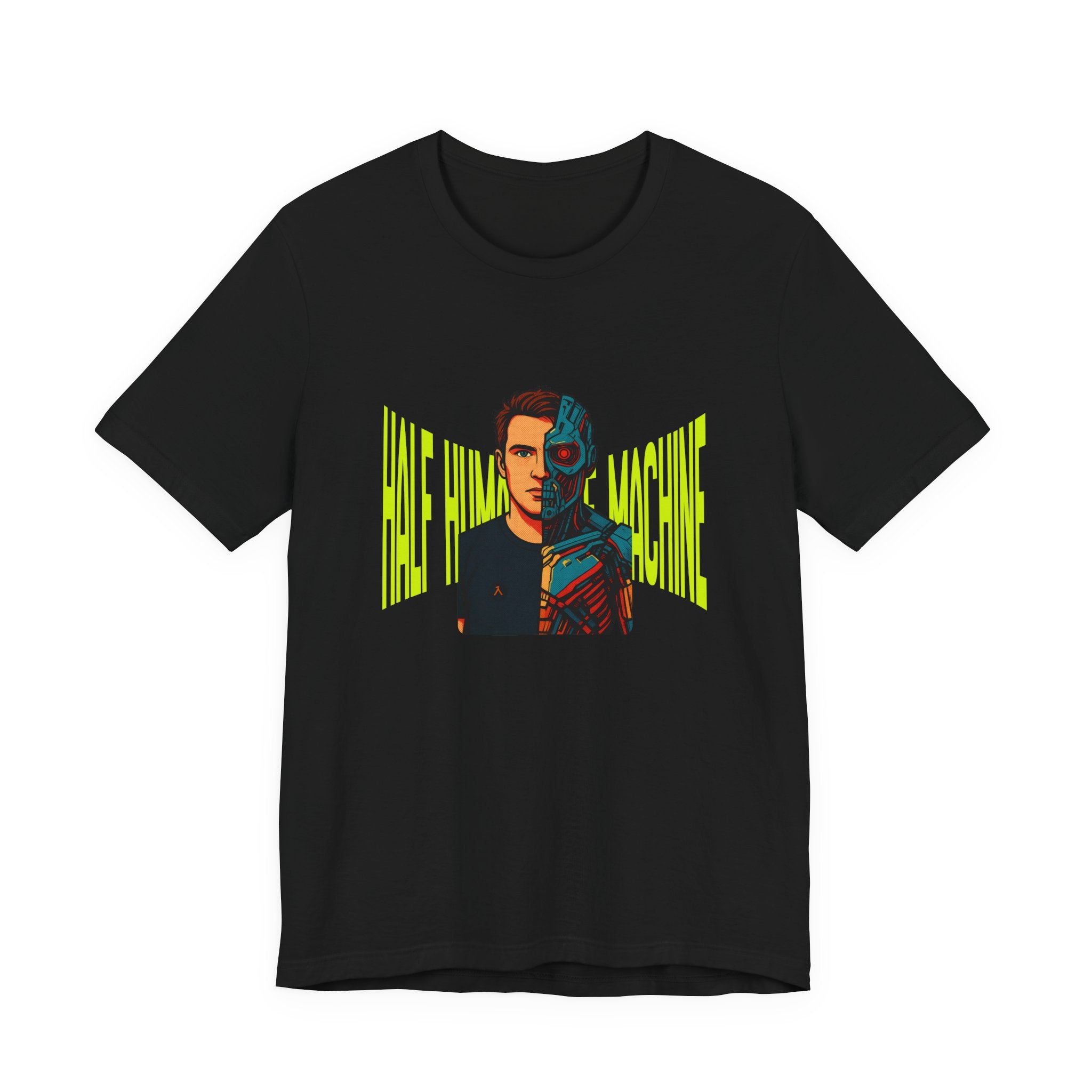 Graphic Tee — Half Human, Half Cyborg Portrait with 'Believe' Vibe