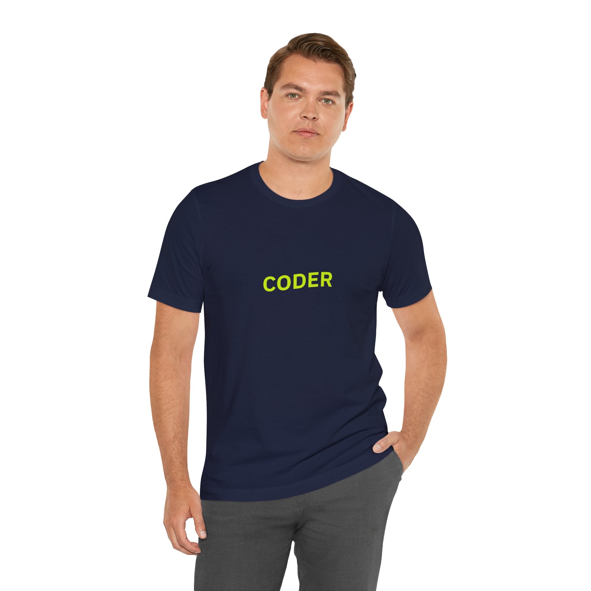 Coder T-Shirt — Minimal Neon Tech Tee for Programmers