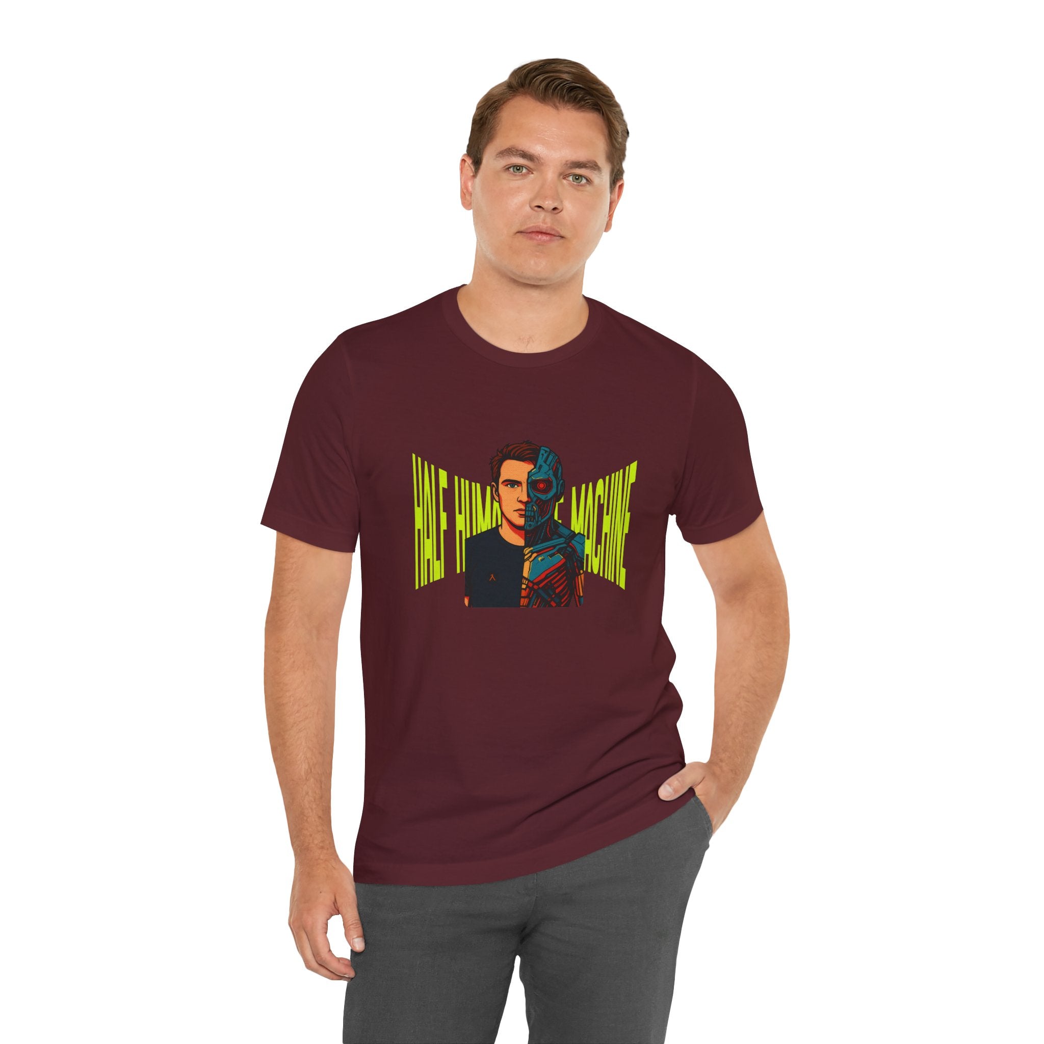 Graphic Tee — Half Human, Half Cyborg Portrait with 'Believe' Vibe