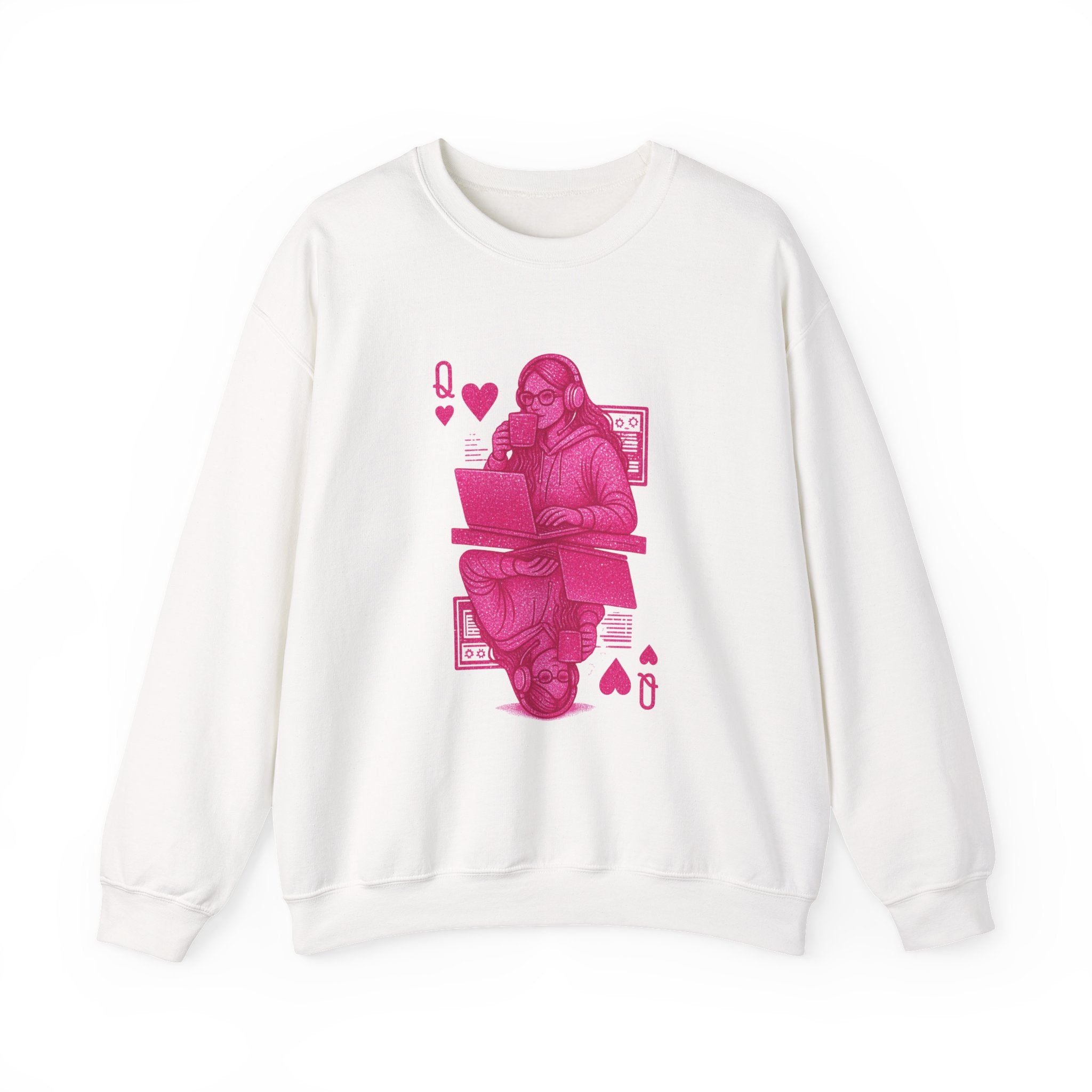 Crewneck Sweatshirt — Pink Gamer Queen Playing Card Design