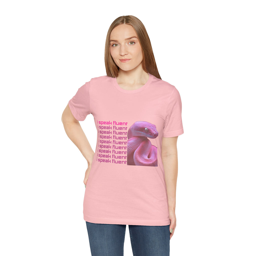 I Speak Fluent Snake Graphic Tee — Pink Snake Retro Text T-Shirt